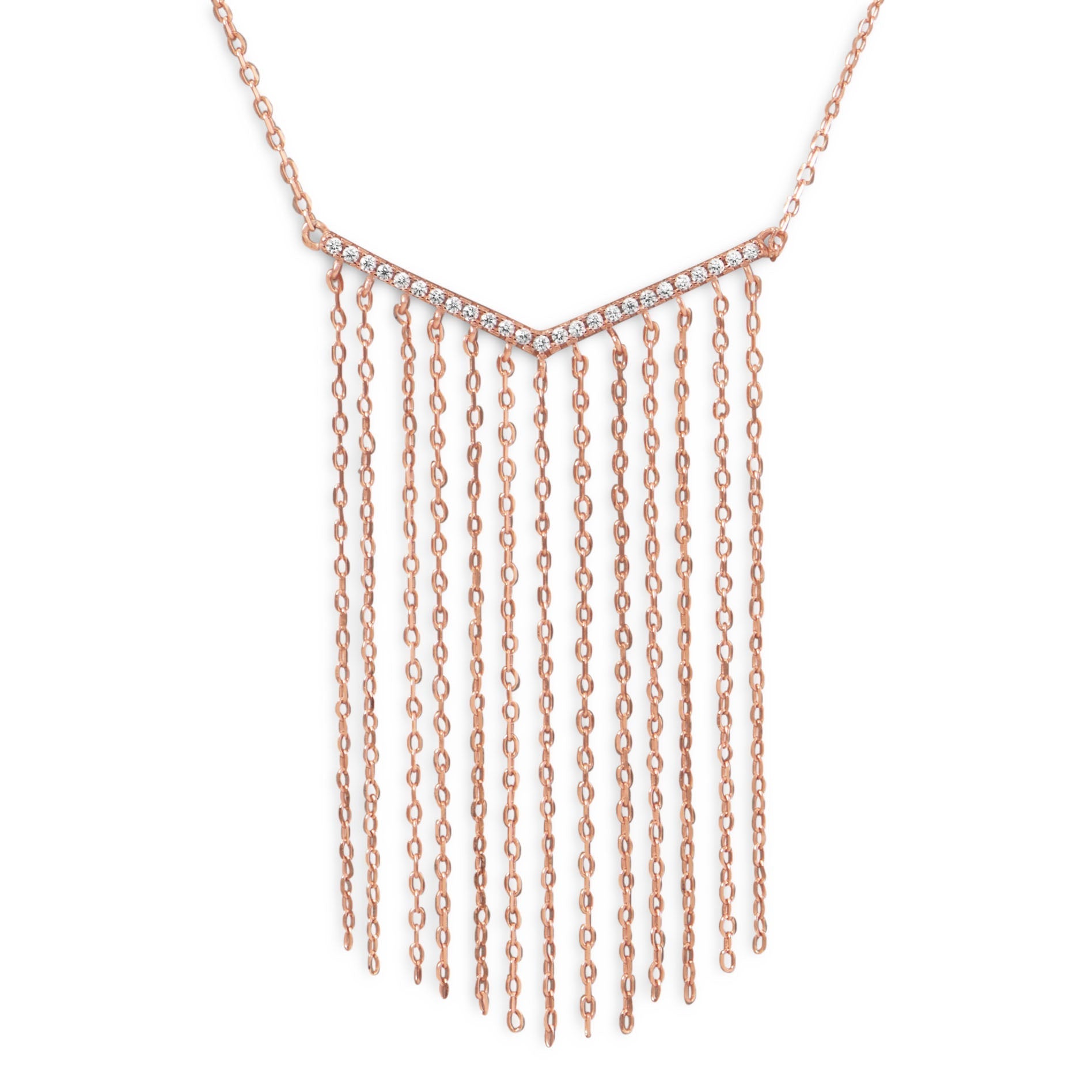 18K Rose Gold Multi Chain Embellished Necklace