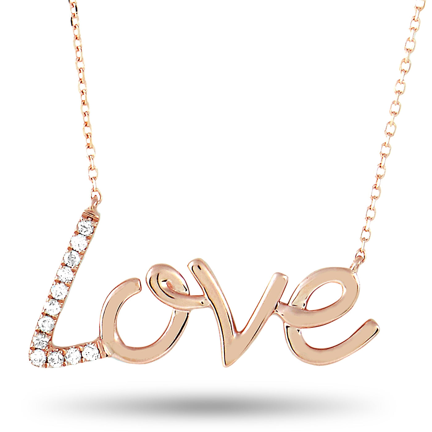 14K Rose Gold 0.10 ct Diamond Love Pendant Necklace