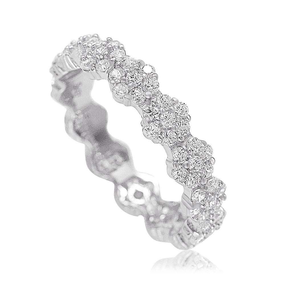 Suzy Levian Sterling Silver Cubic Zirconia Floral Eternity Band