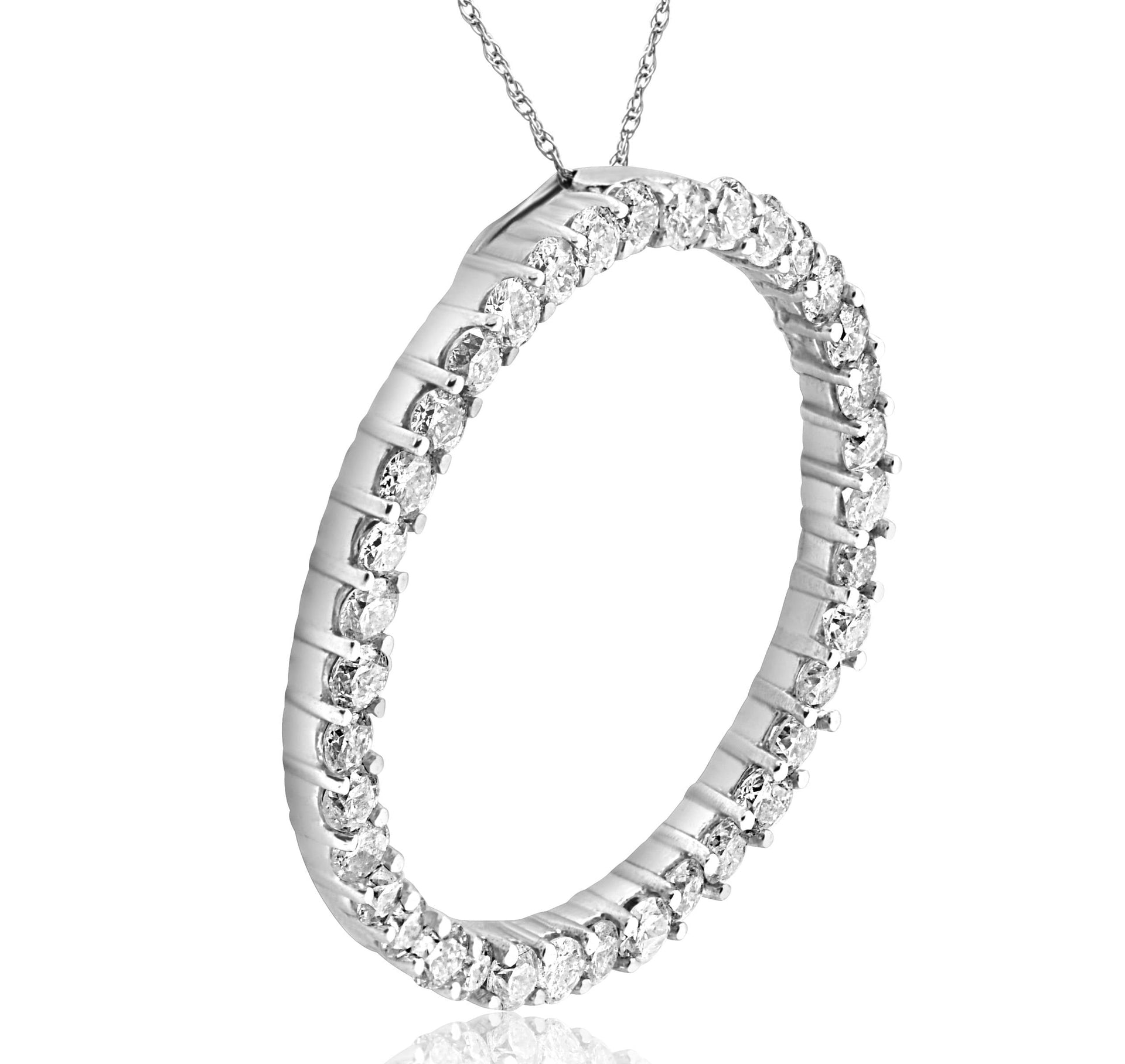 3ct Large Real Diamond Circle Pendant 14K White Gold