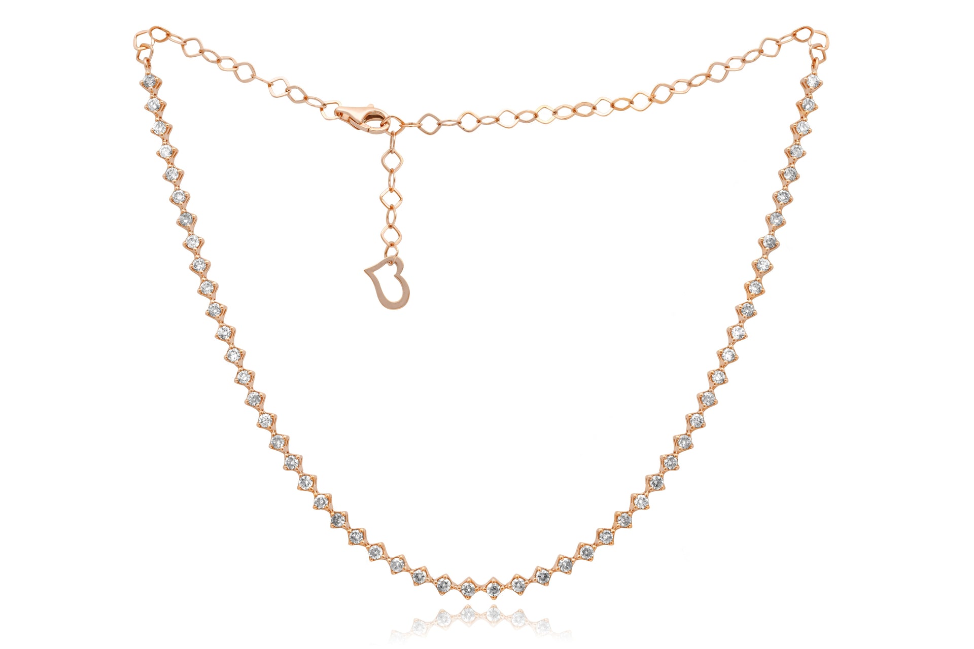 14kt rose gold, 12' diamond tennis necklace featuring 2.65 cts tw round diamonds
