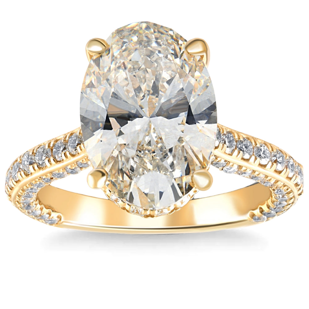 8.90Ct TW Oval Moissanite Lab Grown Heirloom Engagement Ring 14k Yellow Gold