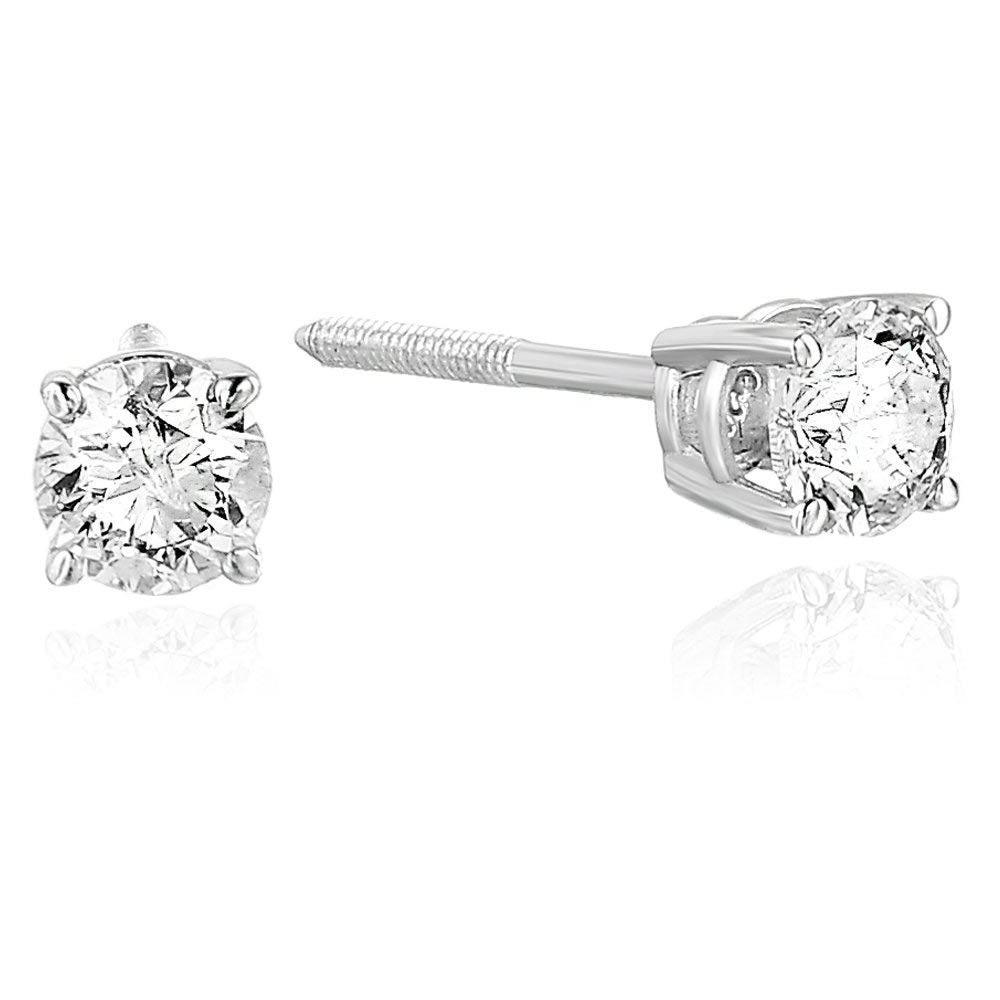 1/3 Cttw I1-I2 Certified Diamond Stud Earrings 14K White Or Yellow Gold Round With Screw Backs