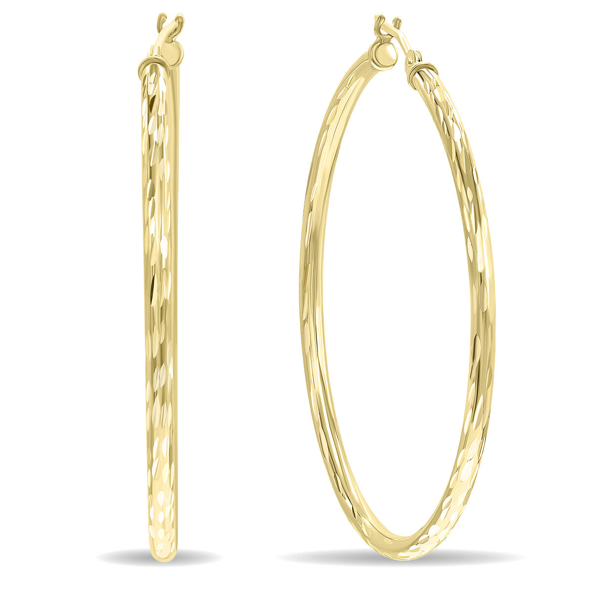 10K Shiny Diamond Cut Engraved Hoop Earrings 40Mm