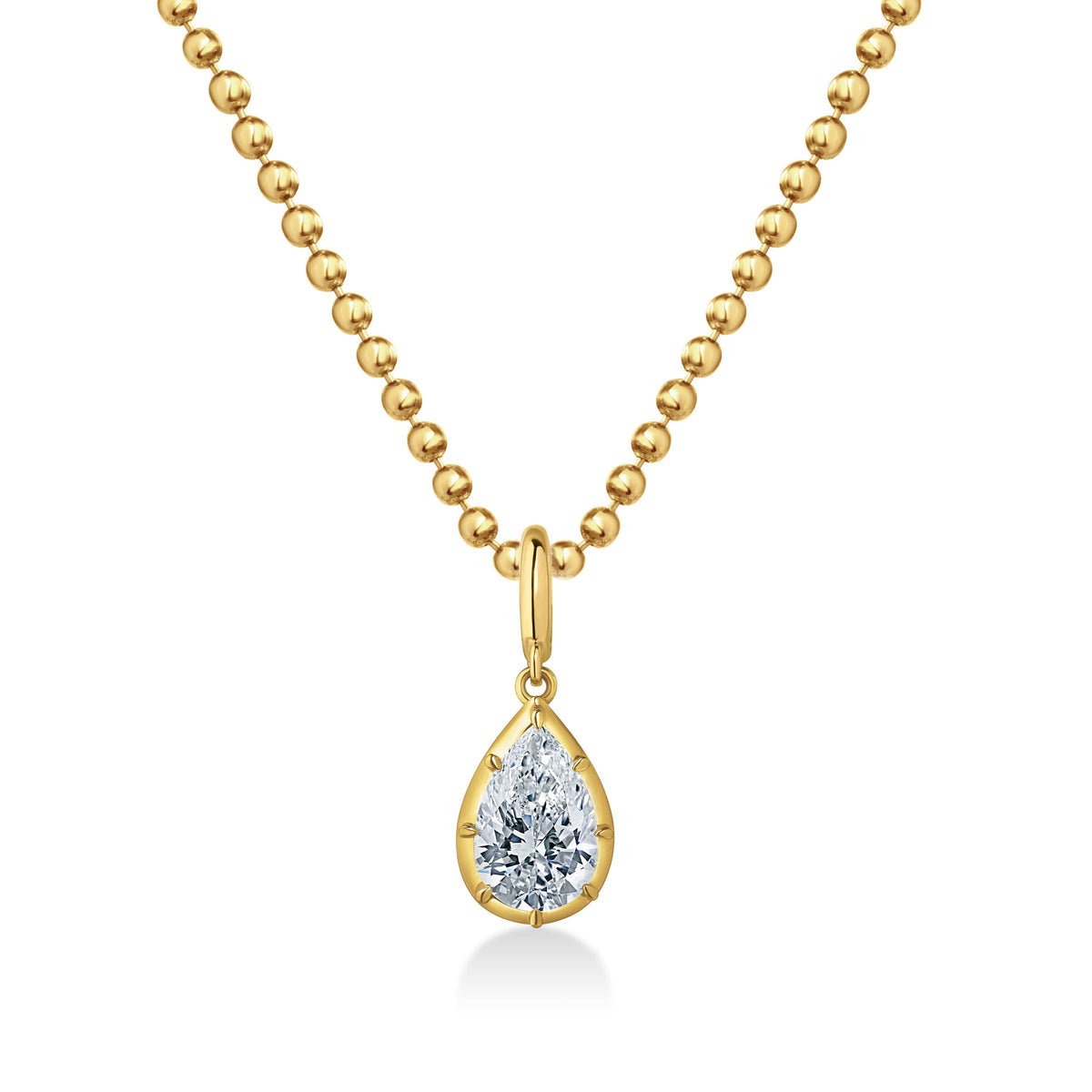Georgian Pear Lab Diamond Ball Chain Necklace