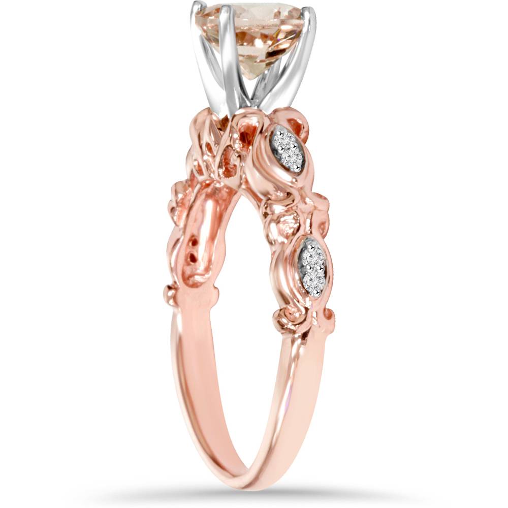 1 Carat Morganite & Diamond Vintage Ring 14K Rose Gold