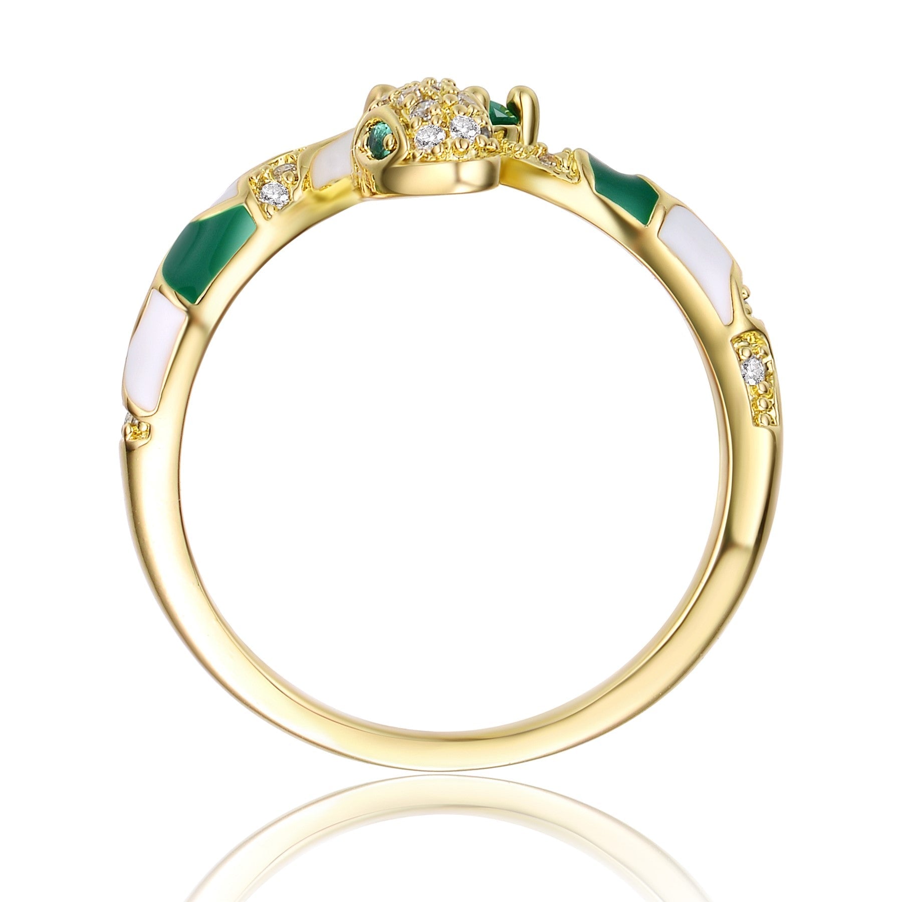 RG 14k Yellow Gold Plated with Emerald & Cubic Zirconia Coiled Snake Serpent Open Bypass Cuff Ring