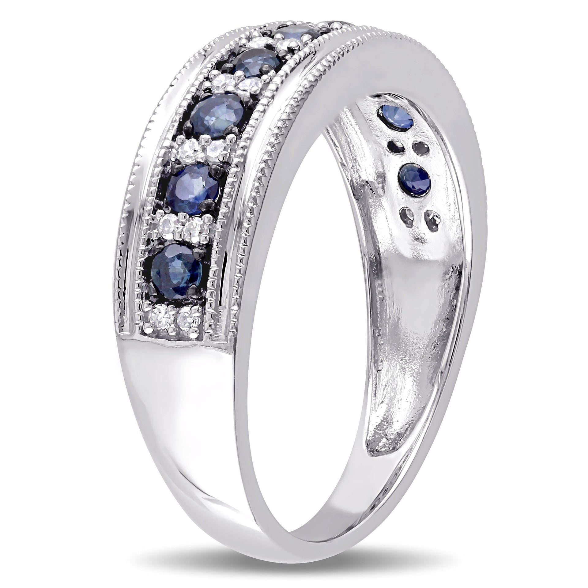 Mimi & Max 1/10ct TW Diamond Sapphire Anniversary Band 10k White Gold