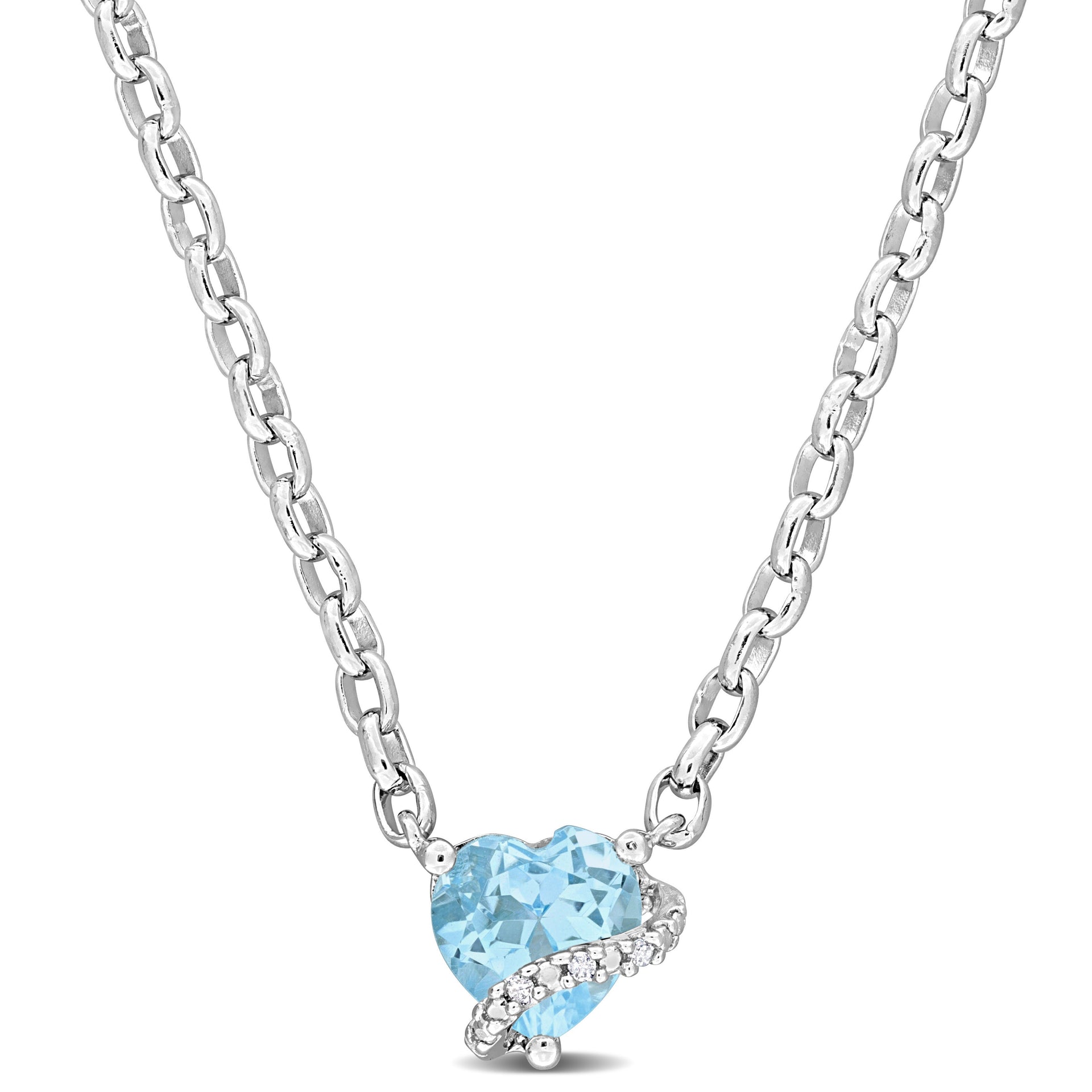 Mimi & Max 1ct TGW Sky Blue Topaz and Diamond Accent Heart Pendant with Chain in Sterling Silver