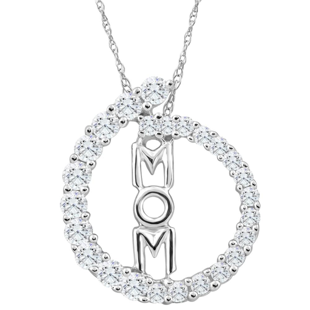 3/4Ct TW Circle Mom Diamond Pendant Women's 18' White Gold Necklace 10k