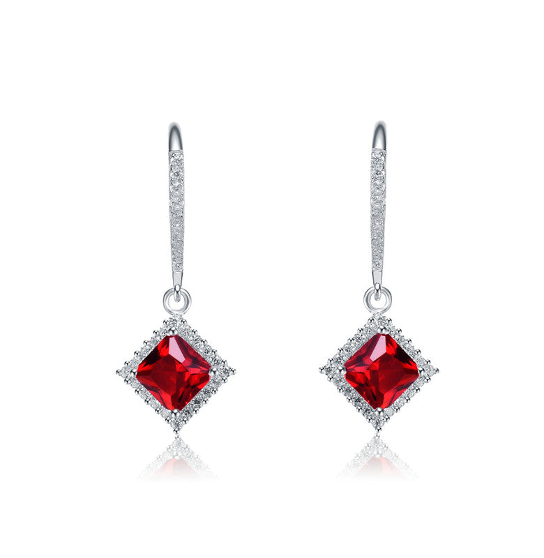 Sterling Silver Ruby And Clear Cubic Zirconia Dangle Earrings