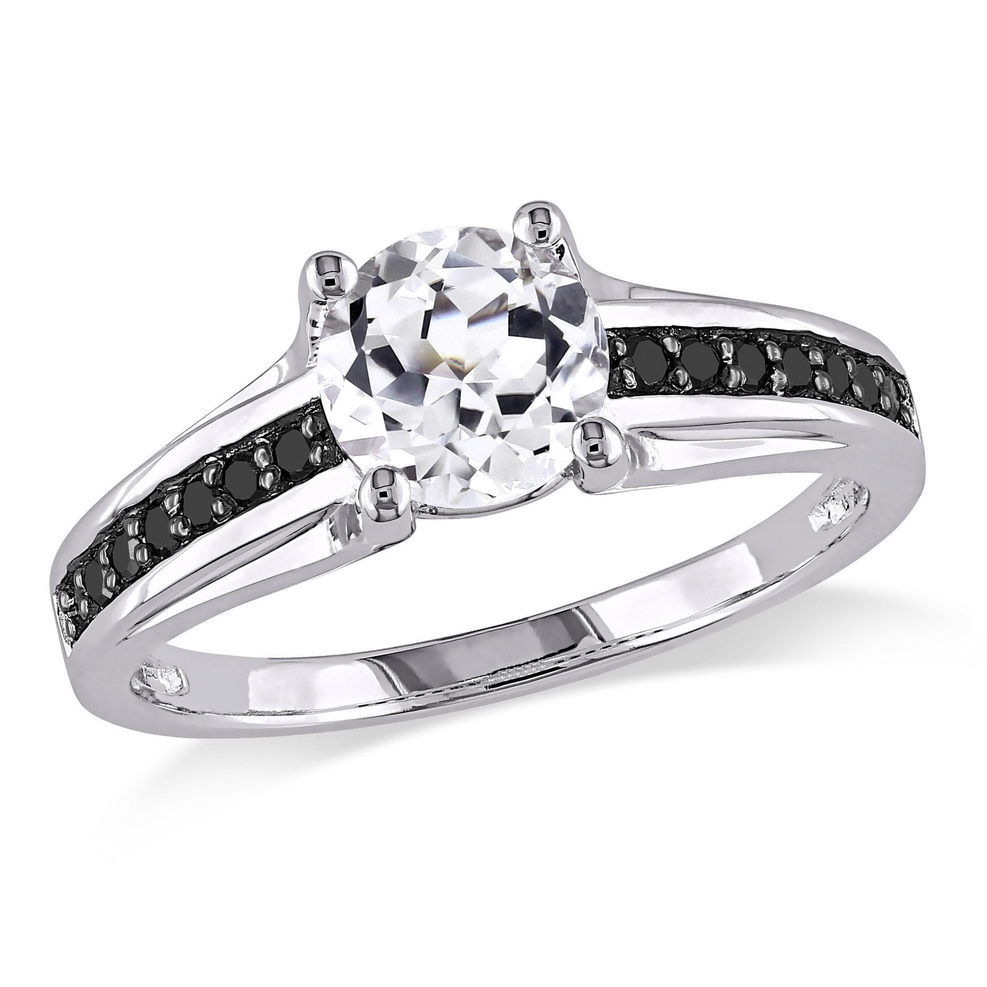 1/7ct TW Black Diamond and Created White Sapphire Engagement Ring in Sterling Silver