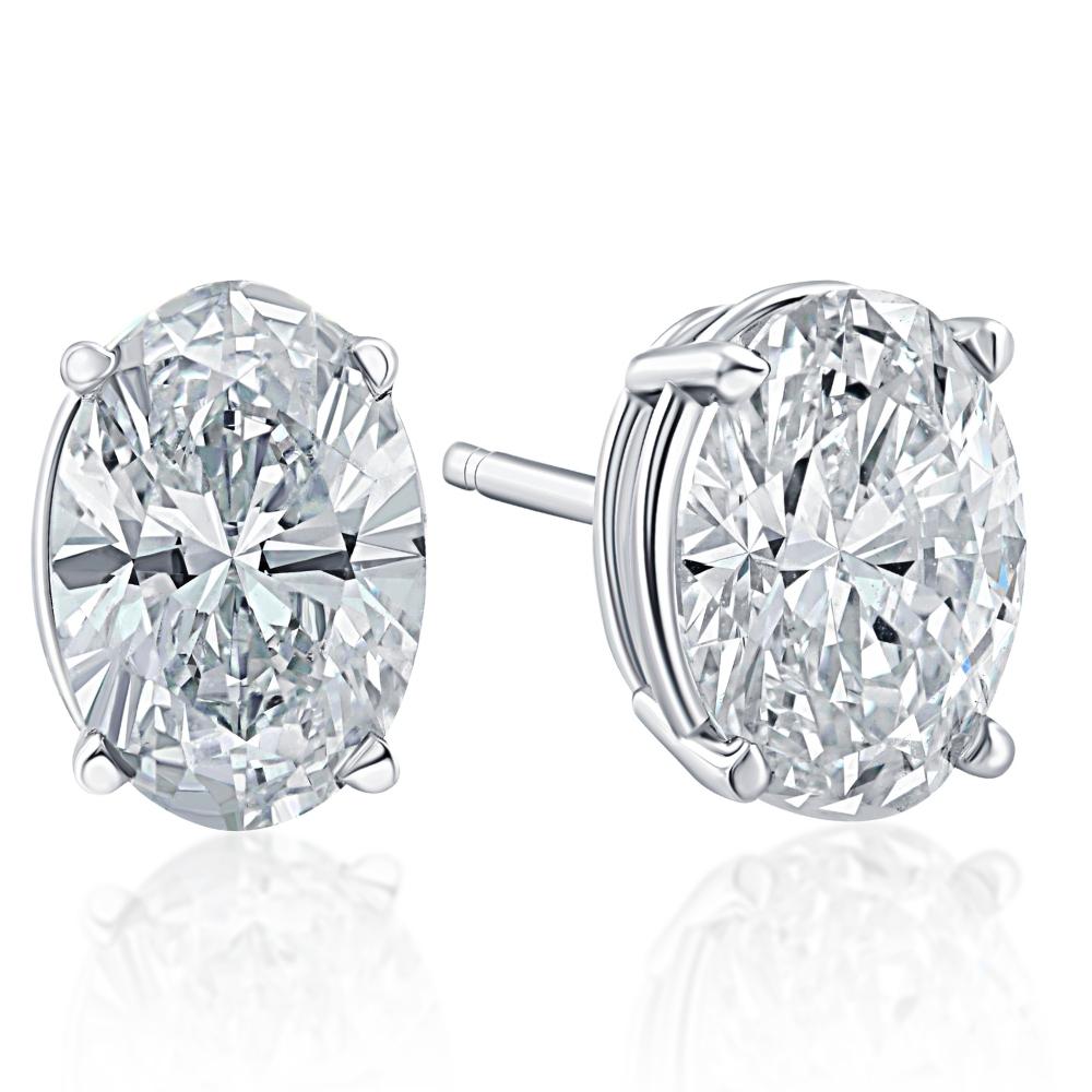 2 Ct Oval Moissanite Studs 14k White Gold Earrings