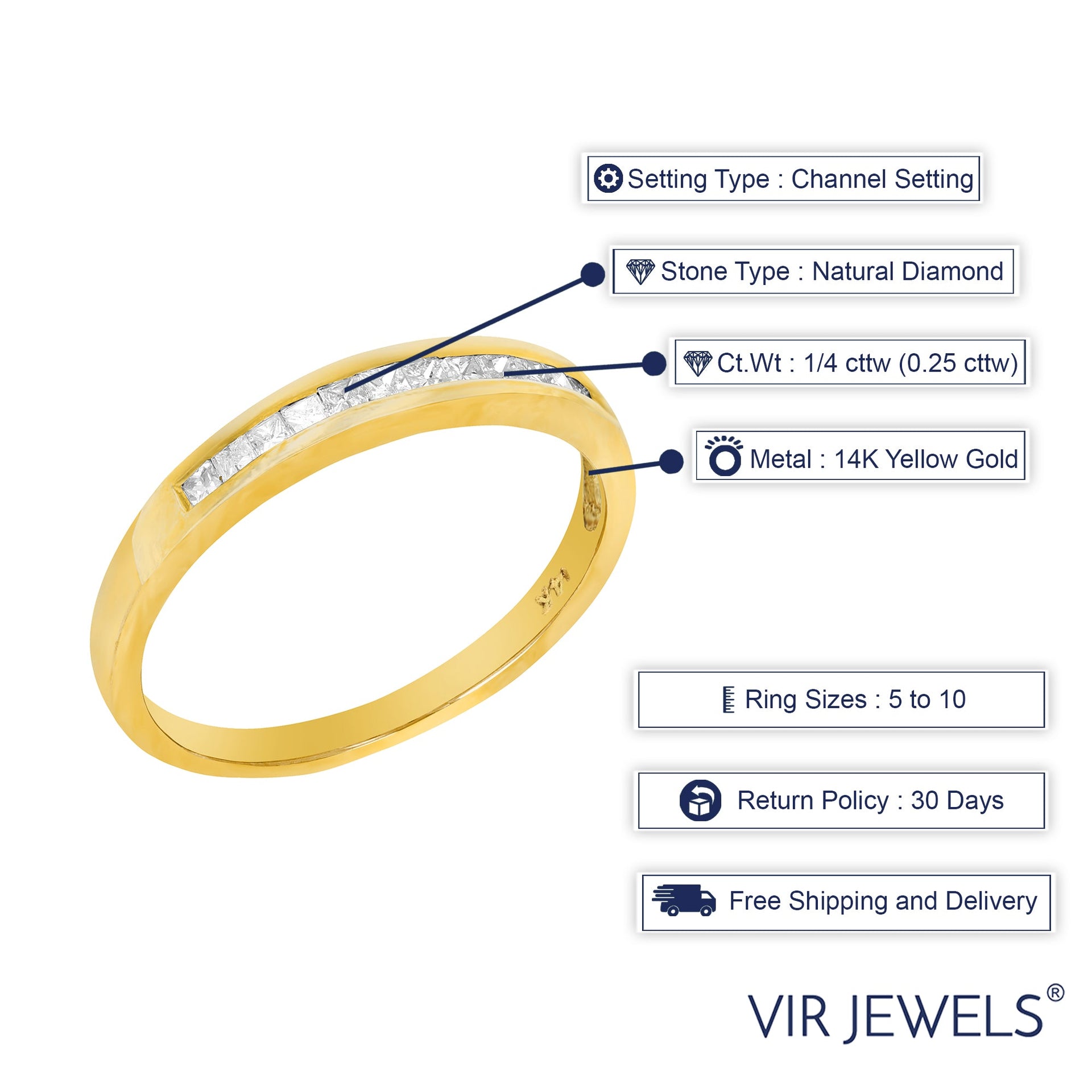 1/4 cttw Princess Cut Diamond Wedding Band 14K Yellow Gold Channel Set
