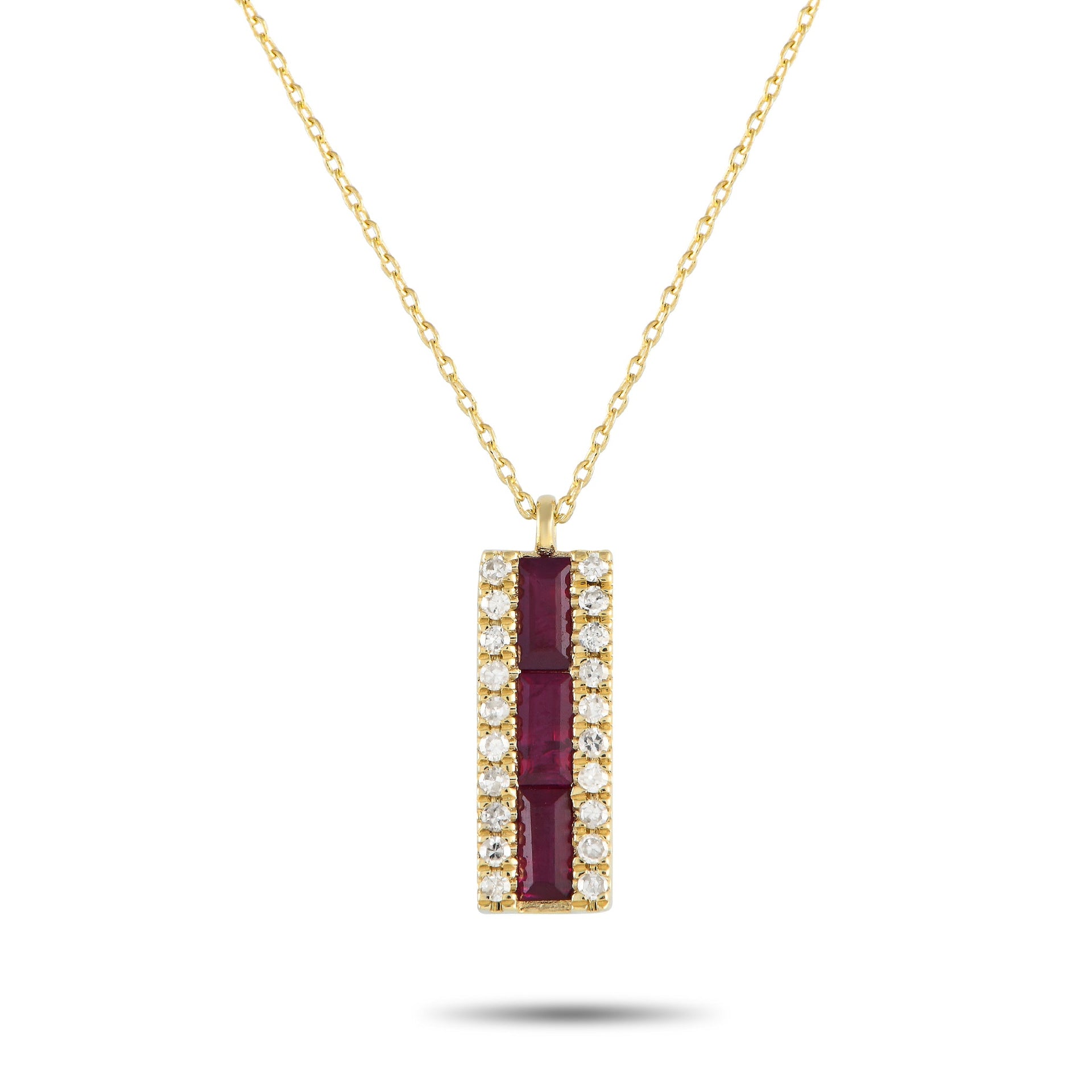 LB Exclusive 14K Yellow Gold 0.10ct Diamond and Ruby Pendant Necklace PD4-16063YRU