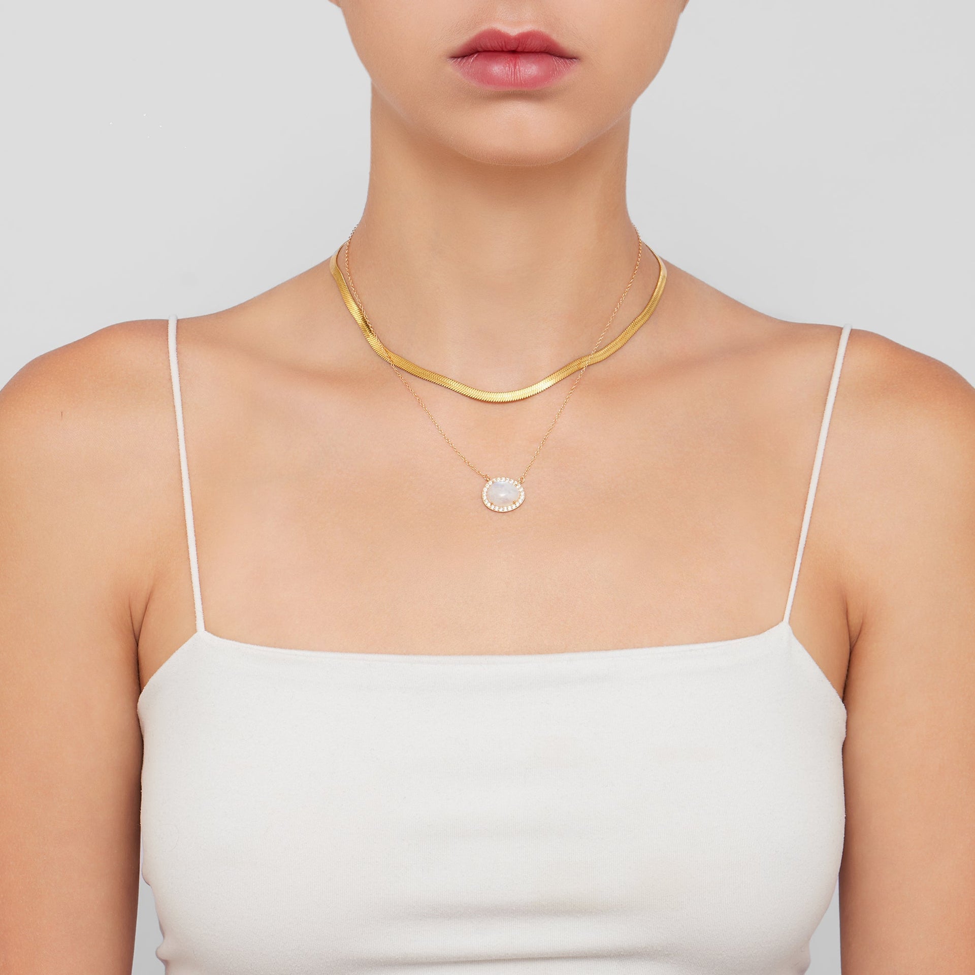 Adornia Moonstone Halo Necklace 14k gold vermeil