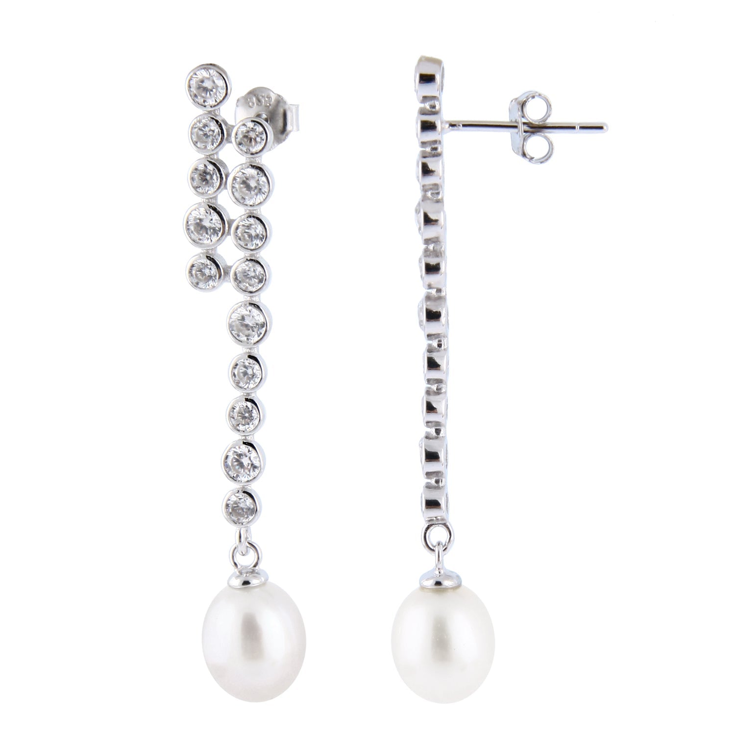 Dangling Sterling Silver 8-8.5mm Freshwater Pearl Earrings