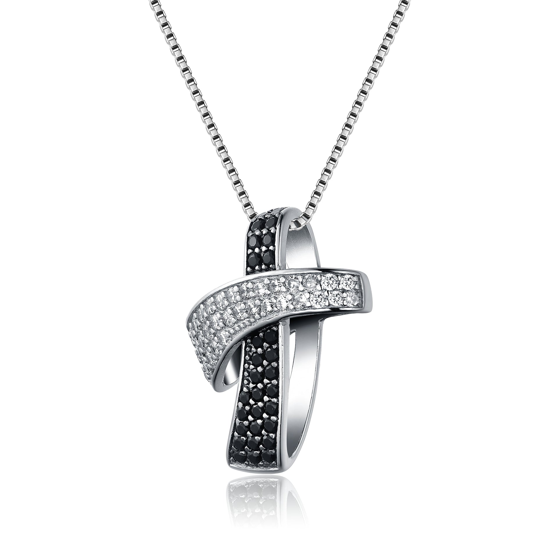 Sterling Silver Black Plated Black Cubic Zirconia Necklace