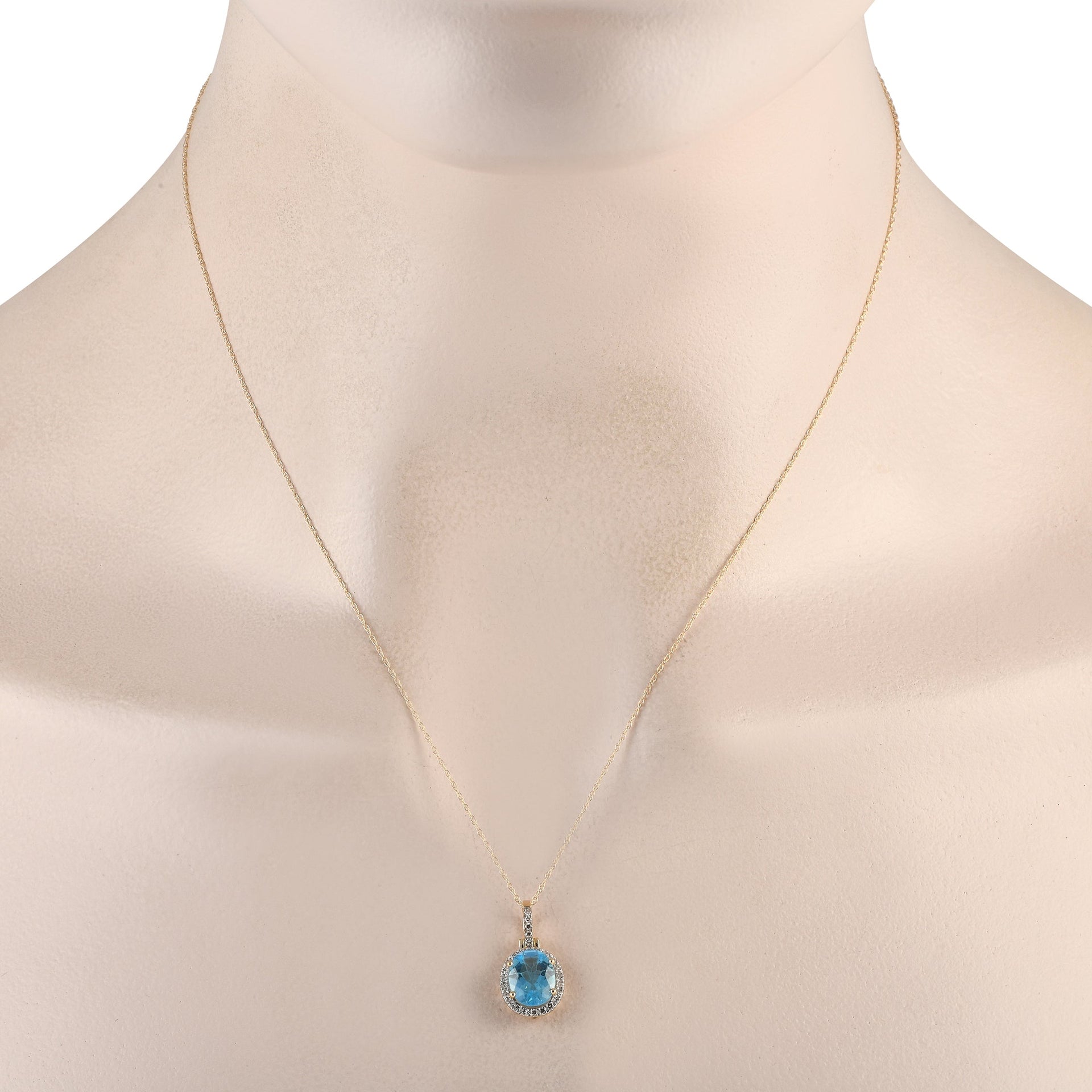 LB Exclusive 14K Yellow Gold 0.13ct Diamond and Blue Topaz Oval Pendant PD4-15500YTB