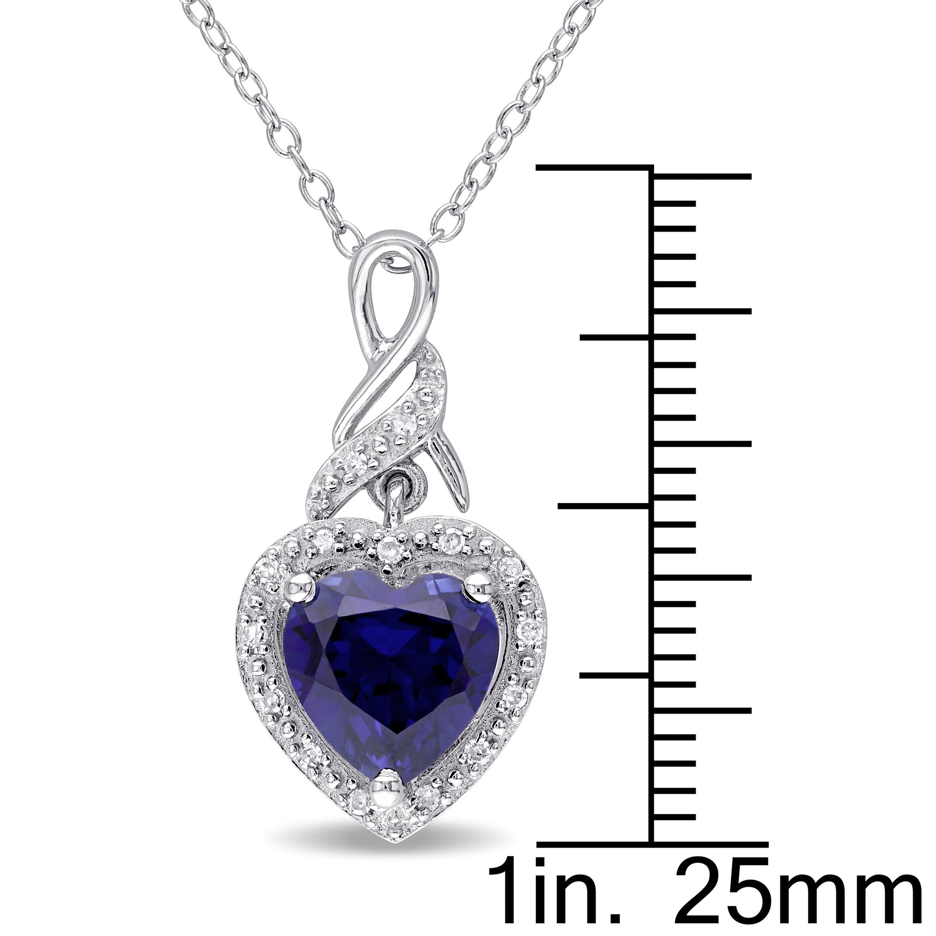 2 1/4 CT TGW Created Blue Sapphire Heart and 0.06 CT TW Diamond Twist Pendant with Chain in Sterling Silver