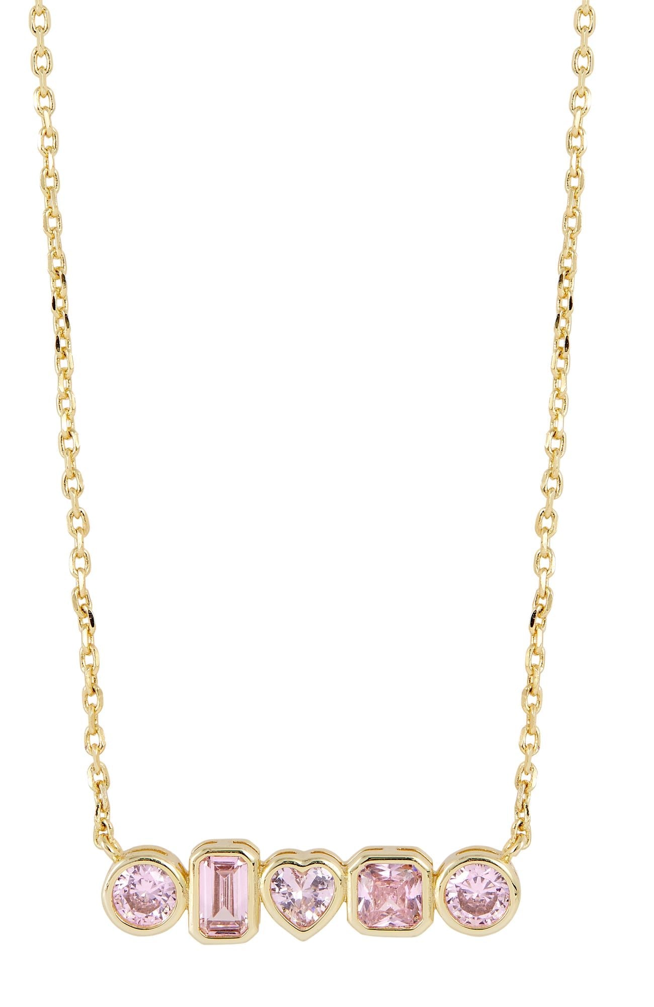 18K GOLD PLATED MULTI SHAPE PINK CZ NECKLACE