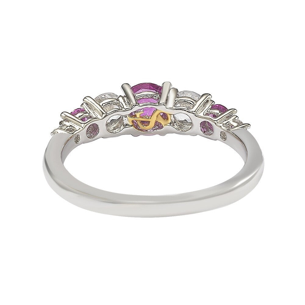 Suzy Levian Sterling Silver Pink Sapphire & Diamond Accent 1.75cttw 7-Stone Ring