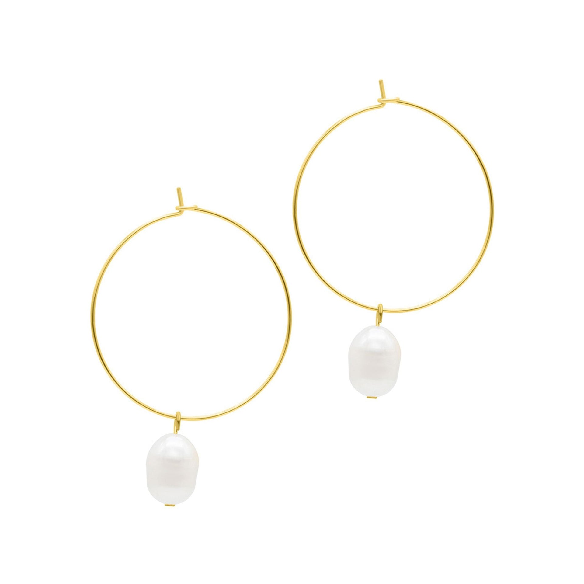 14k Gold Plated Freshwater Pearl Wire 1.5' Hoop Earrings
