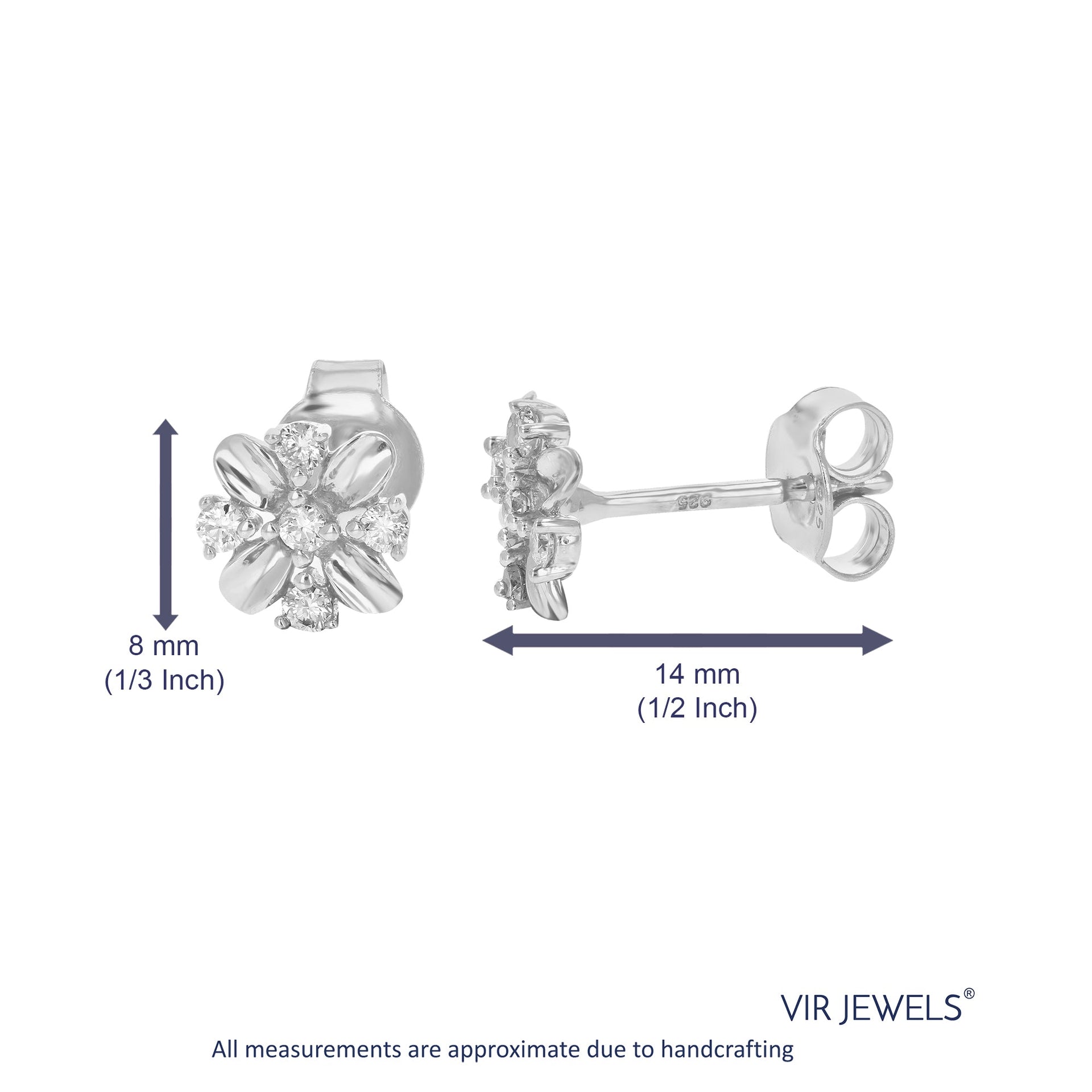 1/5 cttw Round Lab Grown Diamond Stud Earrings Flower Shaped .925 Sterling Silver Prong Set