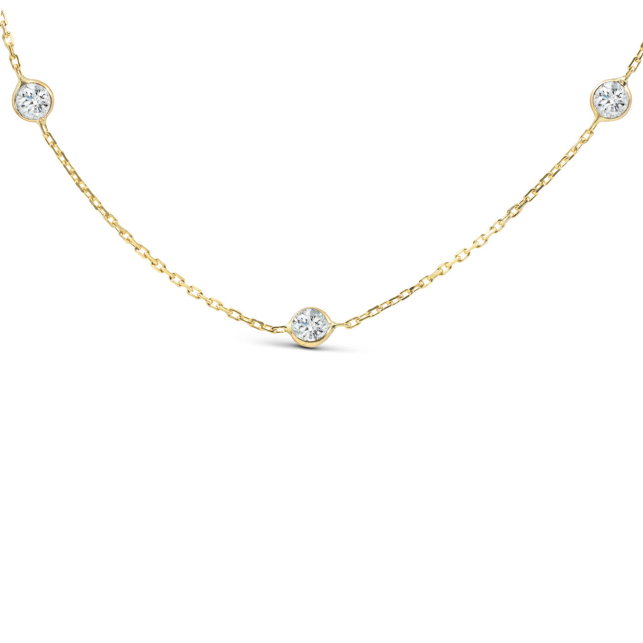 2 CTW Diamond Bezel Station Necklace 14k Yellow Gold