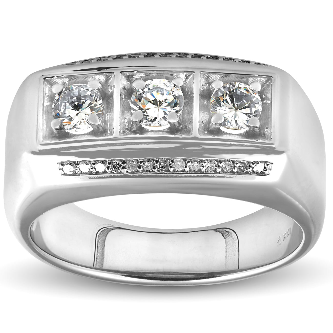 1ct Diamond Mens Three Stone Wedding Anniversary Ring 10k White Gold
