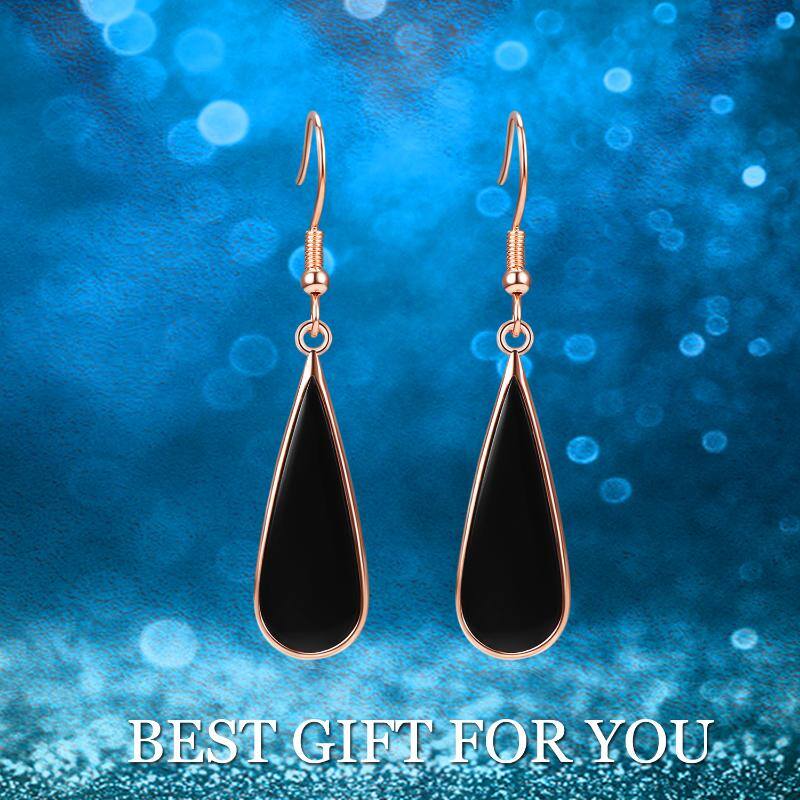 Sterling Silver with Rose Gold Plated Cubic Zirconia Drop Shape Drop Earrings