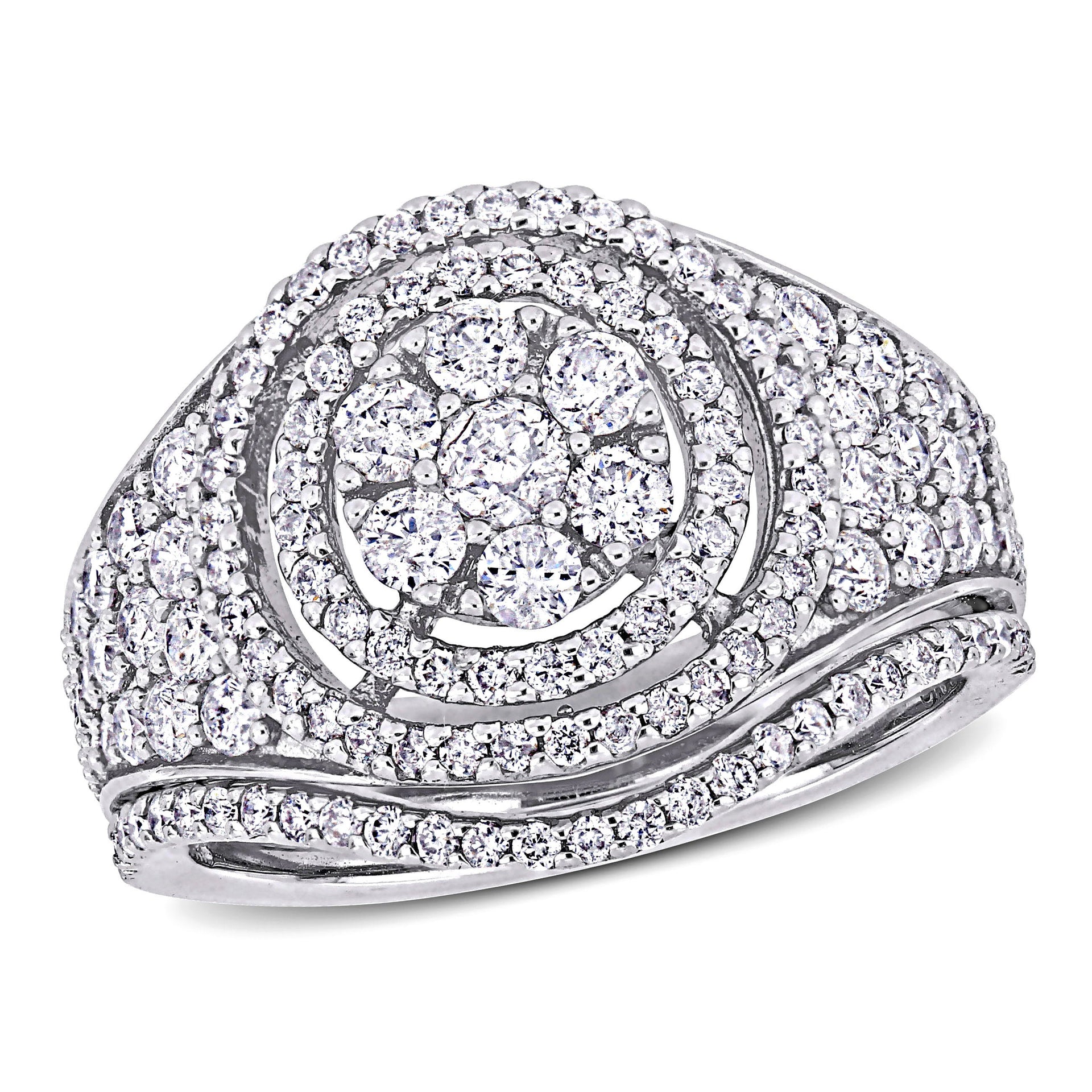 Mimi & Max 1 1/2ct TW Diamond Cluster Bridal Ring Set 14k White Gold