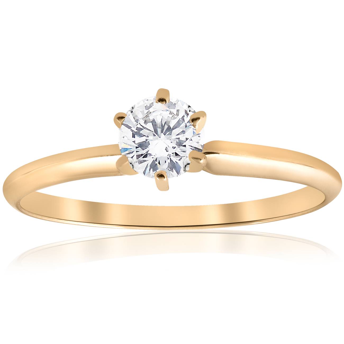 14k Yellow Gold 1/2 CT Round Solitaire Diamond Engagement Ring