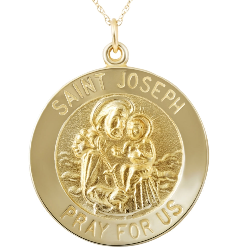 14k Yellow Gold St. Joseph Medal Pendant 1' Tall 3 Grams