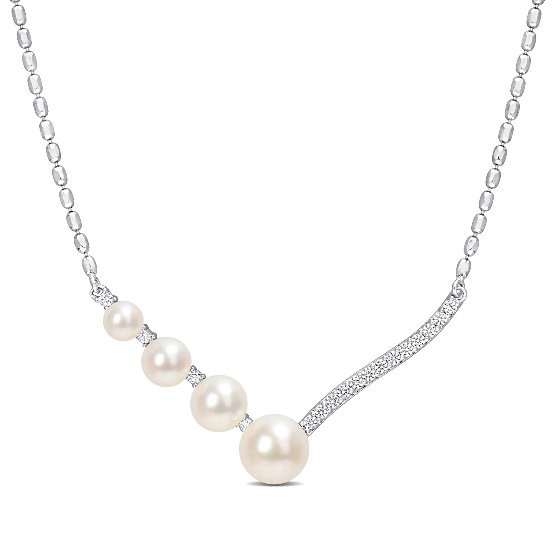 Cultured Freshwater Pearl and 1/3ct TW Created White Sapphire Necklace in Sterling Silver