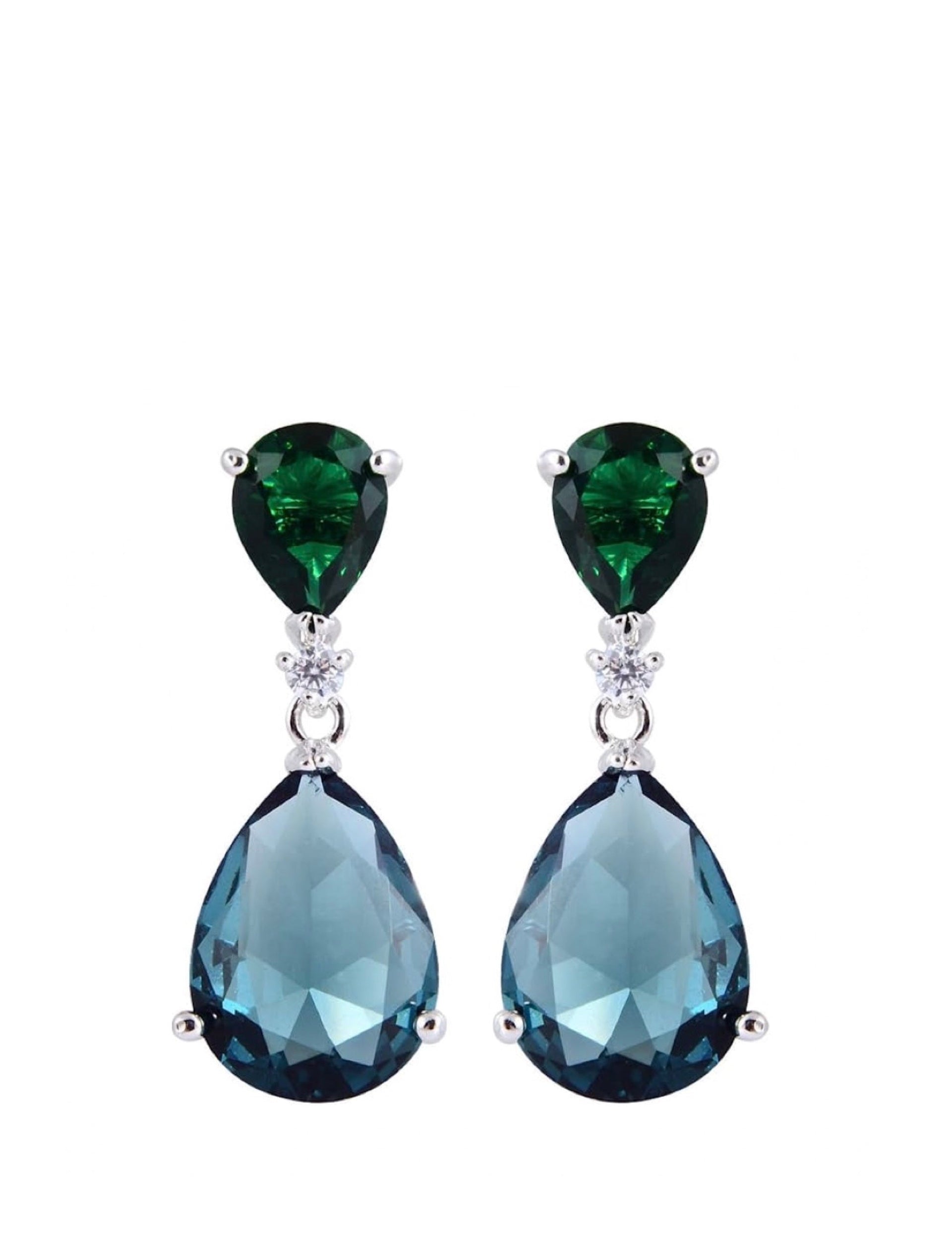 Silver Tear Drop Two Tone Gemstone Earrings