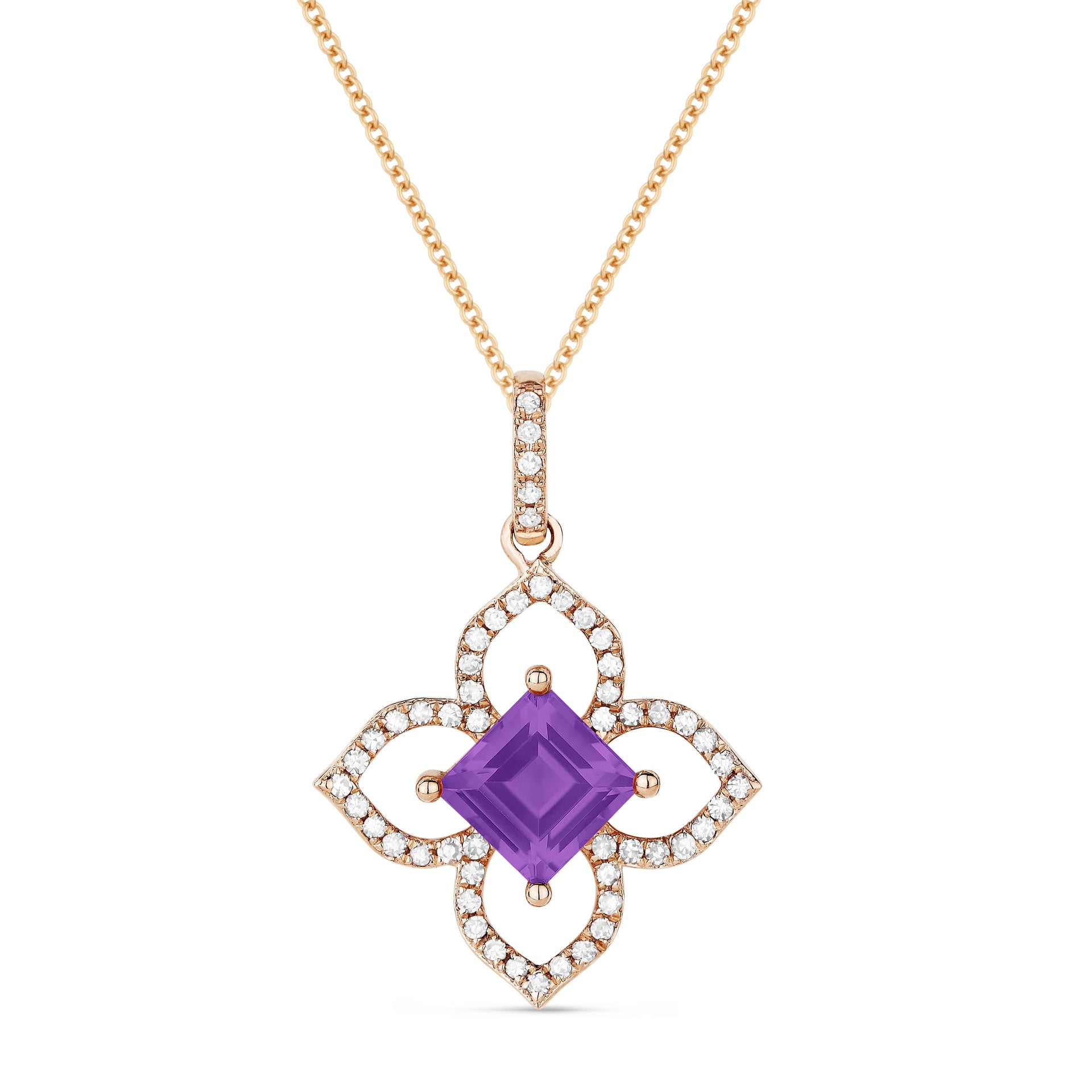 0.70ct Amethyst 16' pendant Necklace In 14K Rose Gold