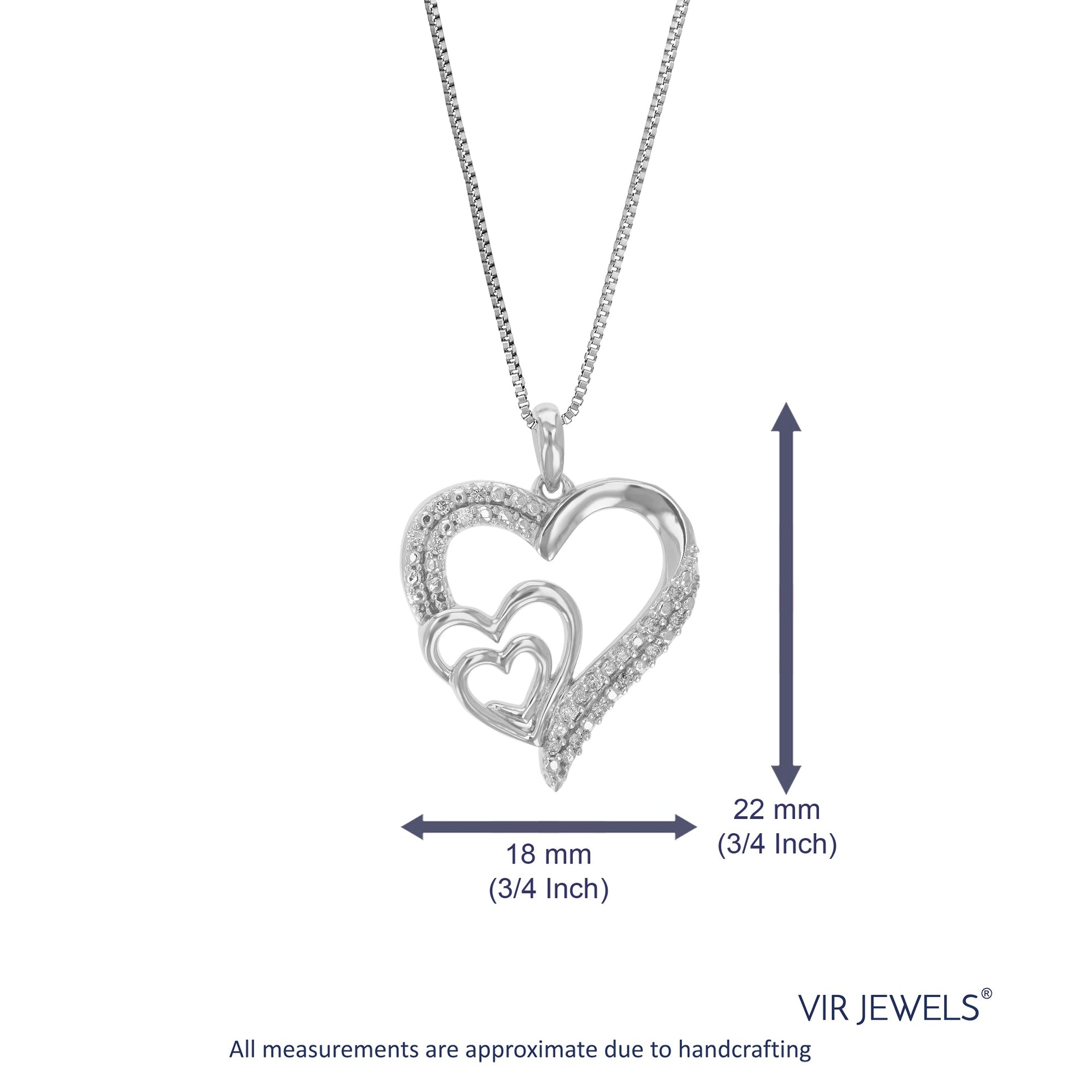 1/10 cttw Lab Grown Round Diamond Heart Pendant Necklace .925 Sterling Silver 3/4 Inch With 18 Inch Chain