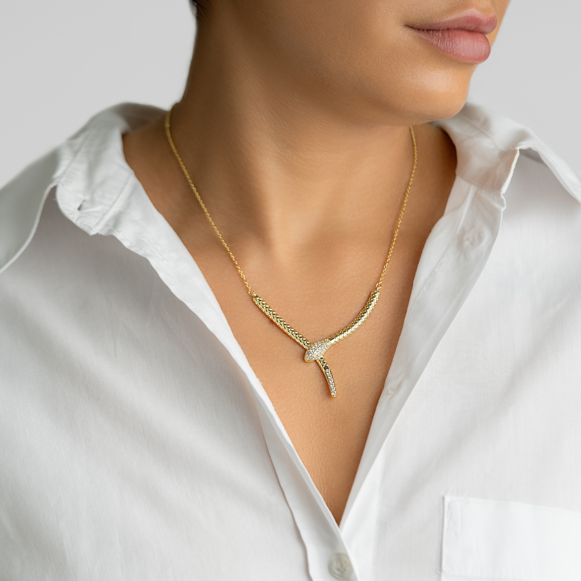 14K Gold Plated Crystal Wrap Snake Necklace