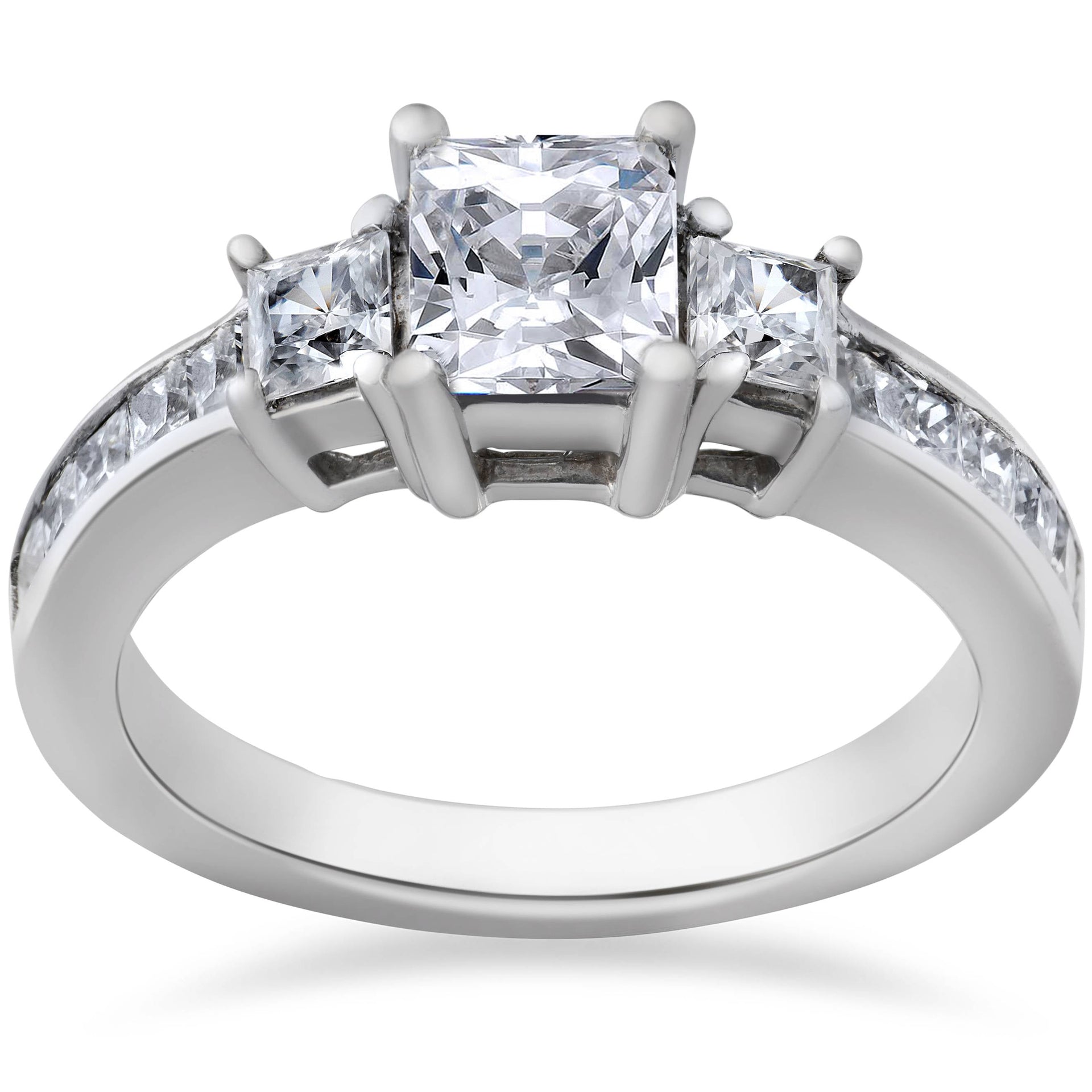 Princess Cut Diamond Engagement Ring 3-Stone 1 1/2 CT 14k White Gold