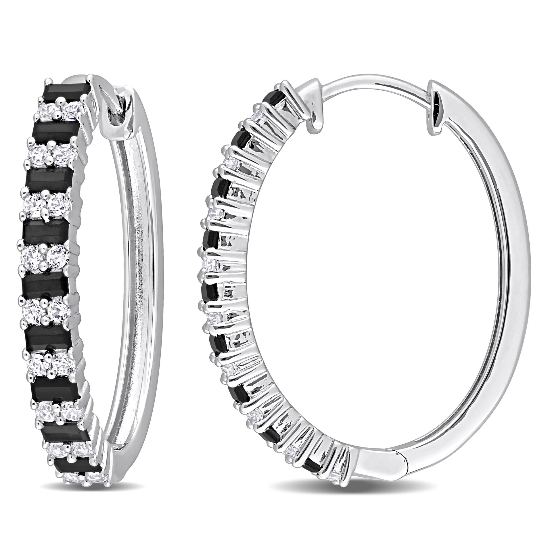 Mimi & Max 2 1/2 CT TGW Black Spinel and Created White Sapphire Hoop Earrings in Sterling Silver