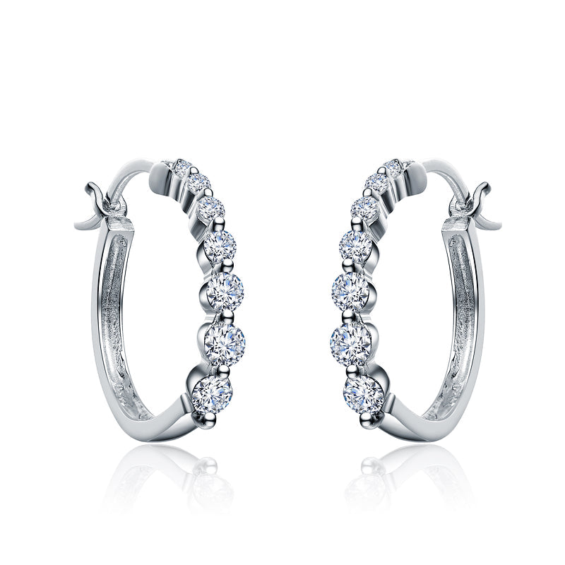 Sterling Silver Cubic Zirconia Bezel Hoop Earrings