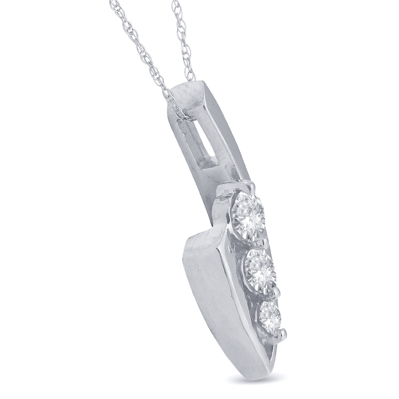 1/2 CT Three Stone Diamond 14k White Gold Pendant Necklace