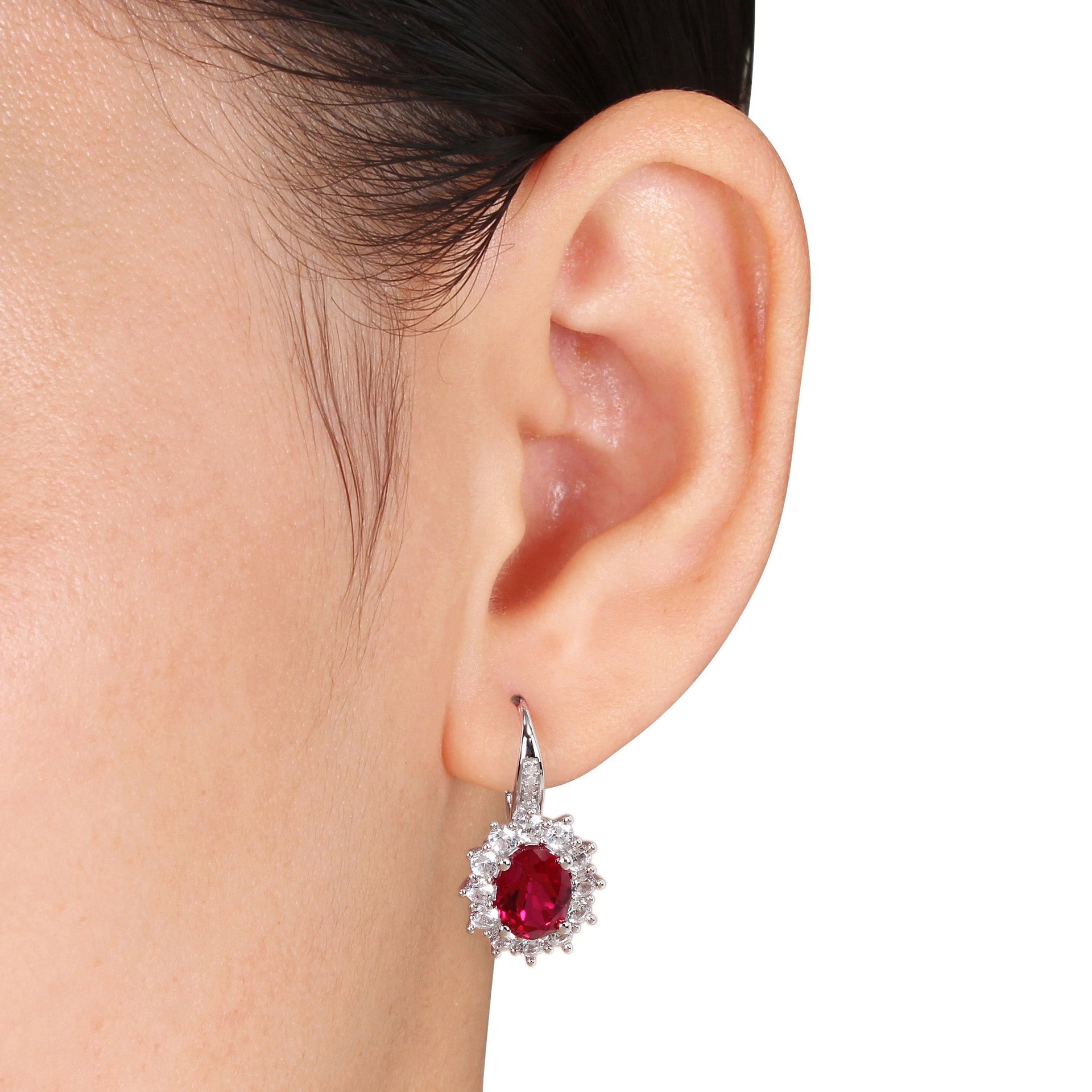 Mimi & Max 8ct TGW Created Ruby and White Sapphire Leverback Earrings in Sterling Silver