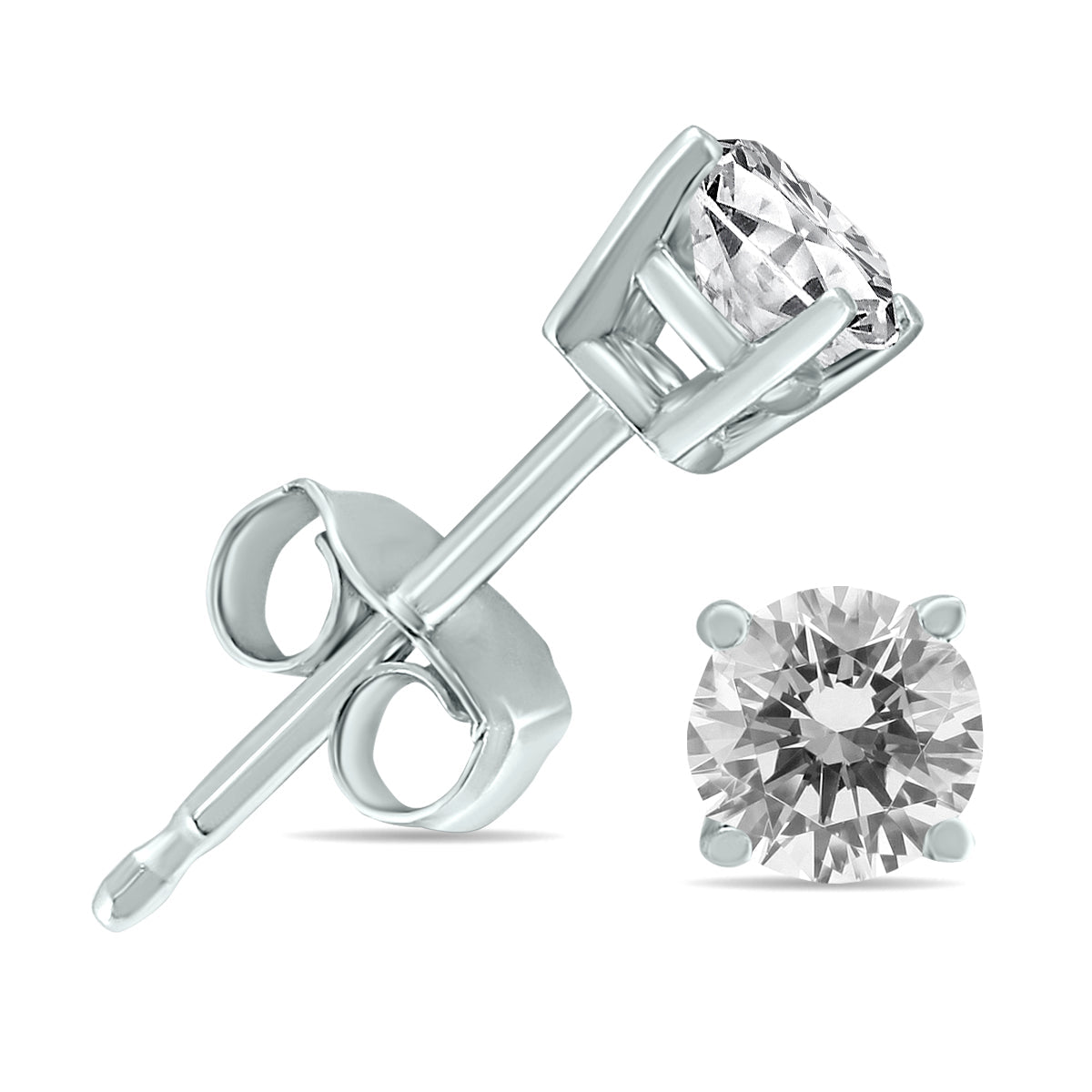 1/4 Carat TW Round Diamond Solitaire Stud Earrings In 14K White Gold