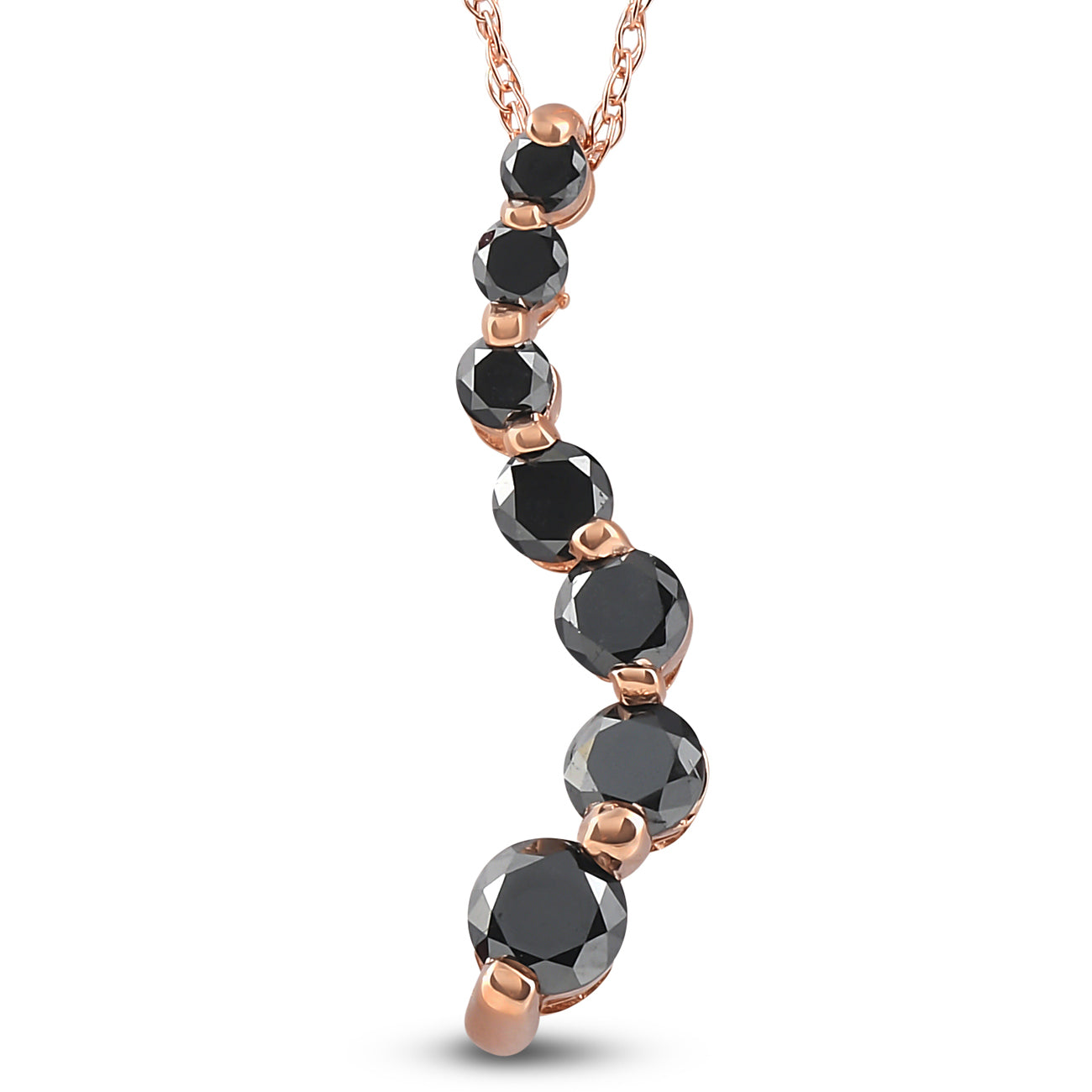 14K Pink Rose Gold 1/2 CT Black Diamond Journey Pendant Necklace