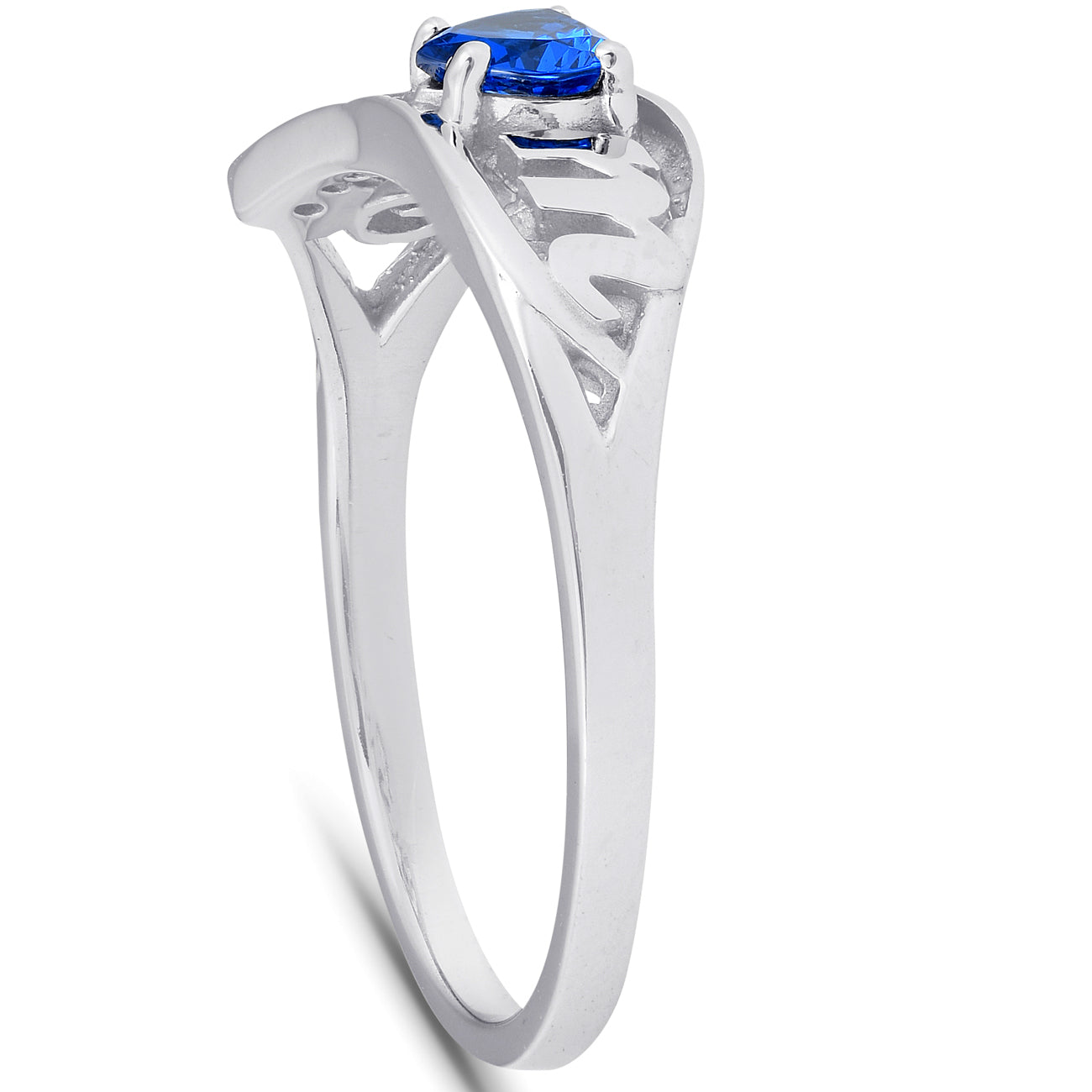 5/8 ct Blue Heart Sapphire & Diamond MOM Ring 10K White Gold