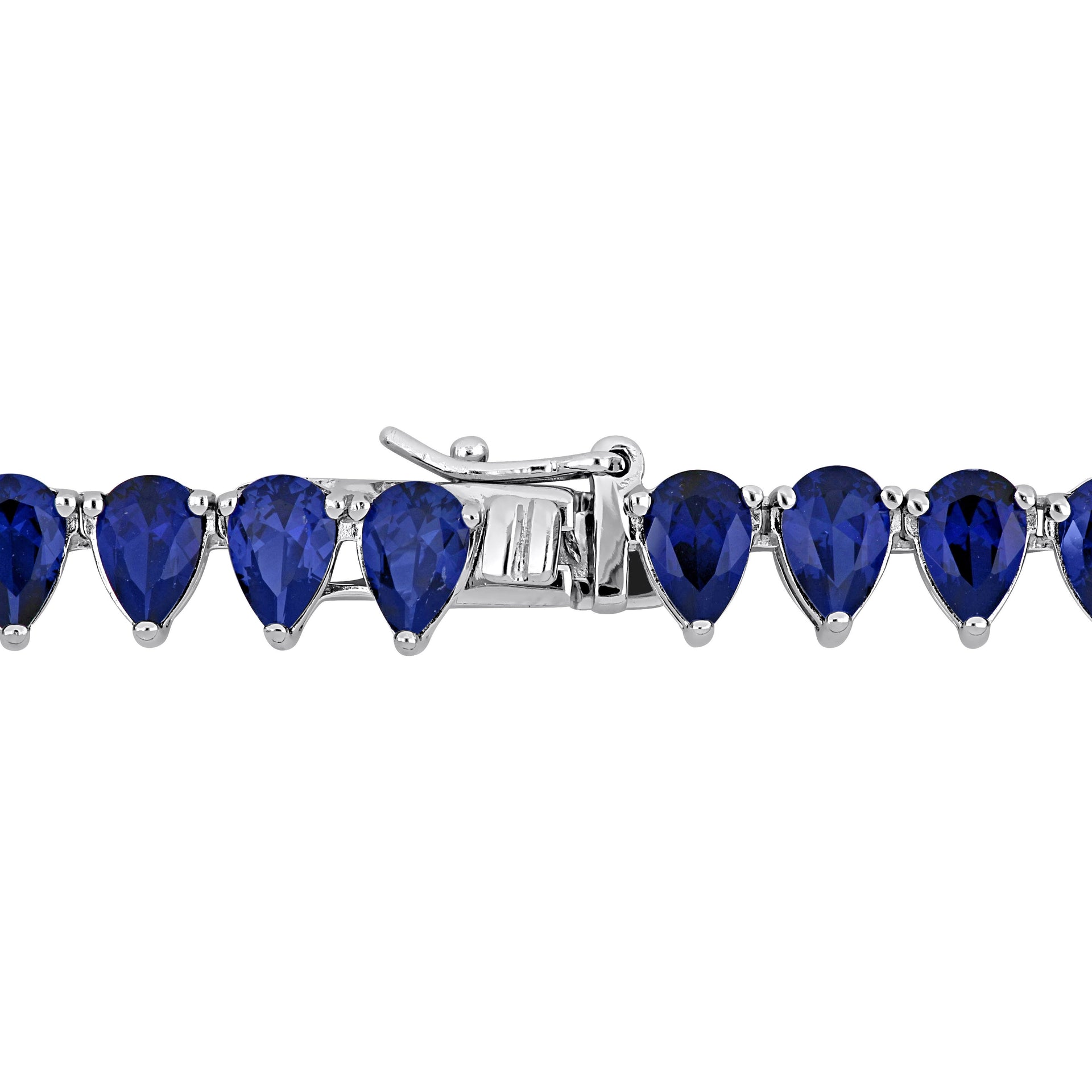 35 CT TGW Created Blue Sapphire Tennis Necklace in Sterling Silver