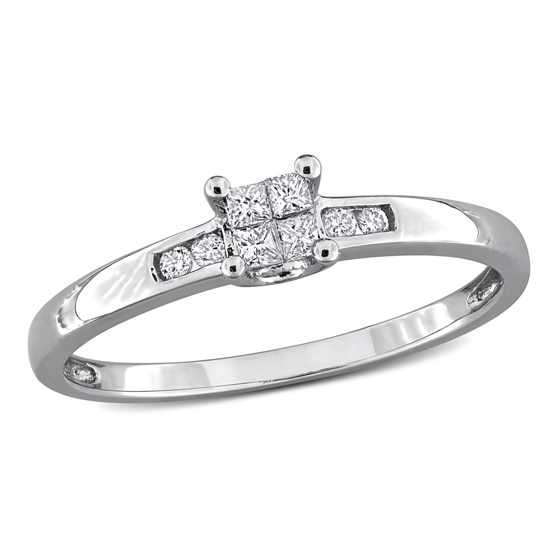 1/8 ct TW Princess Cut Diamond Quad Engagement Ring in Sterling Silver
