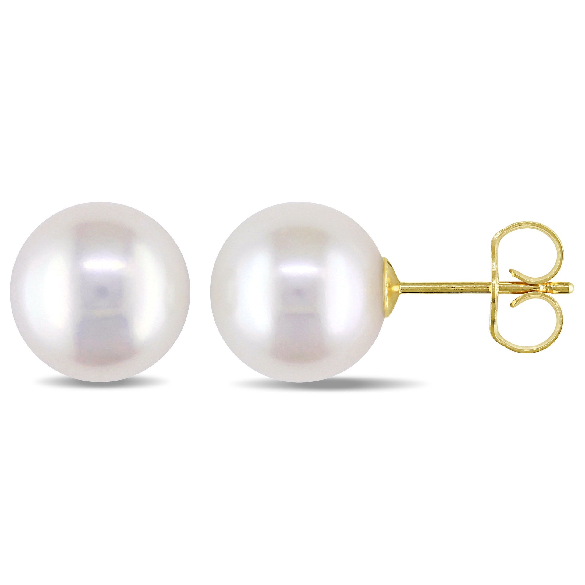 9-9.5mm White Cultured Freshwater Pearl Stud Earrings in 14k Yellow Gold